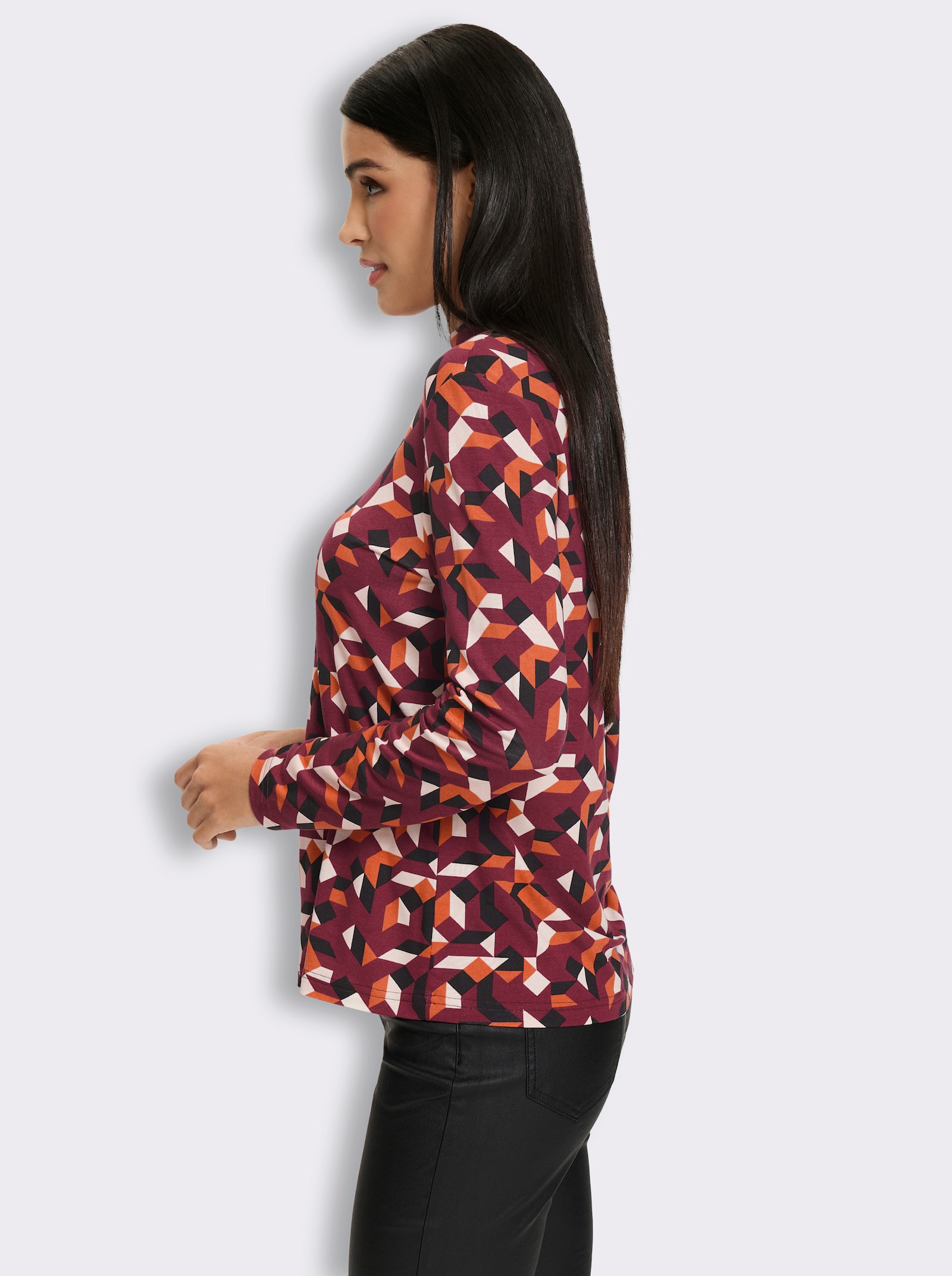heine Stehkragenshirt mit Grafik-Print - dunkelrot-champagner-bedruckt