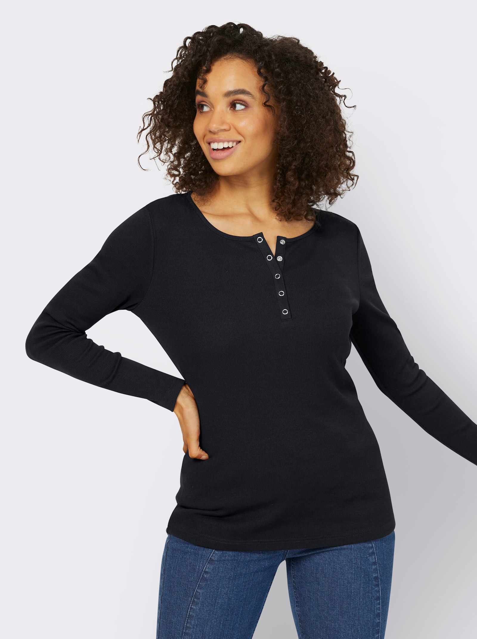 heine Langarmshirt mit Ripp-Struktur - schwarz