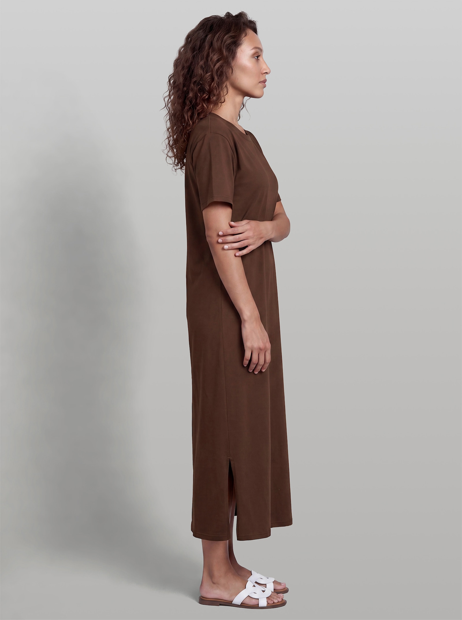 heine Jerseykleid mit Schlitz - schoko