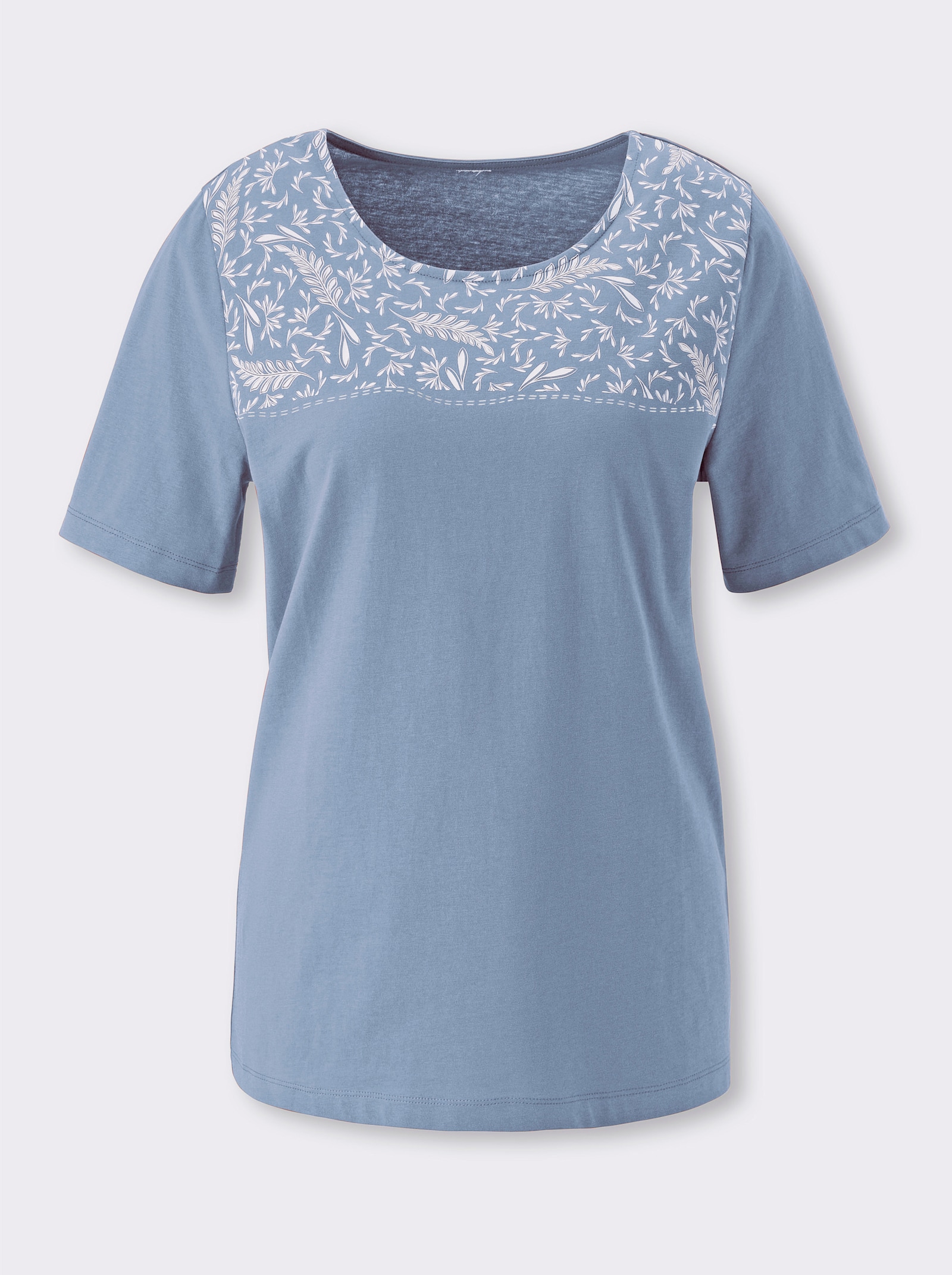 Kurzarmshirt aus reiner Baumwolle - bleu-ecru