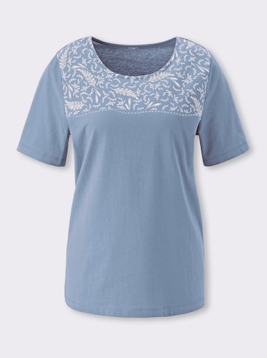 Kurzarmshirt aus reiner Baumwolle - bleu-ecru