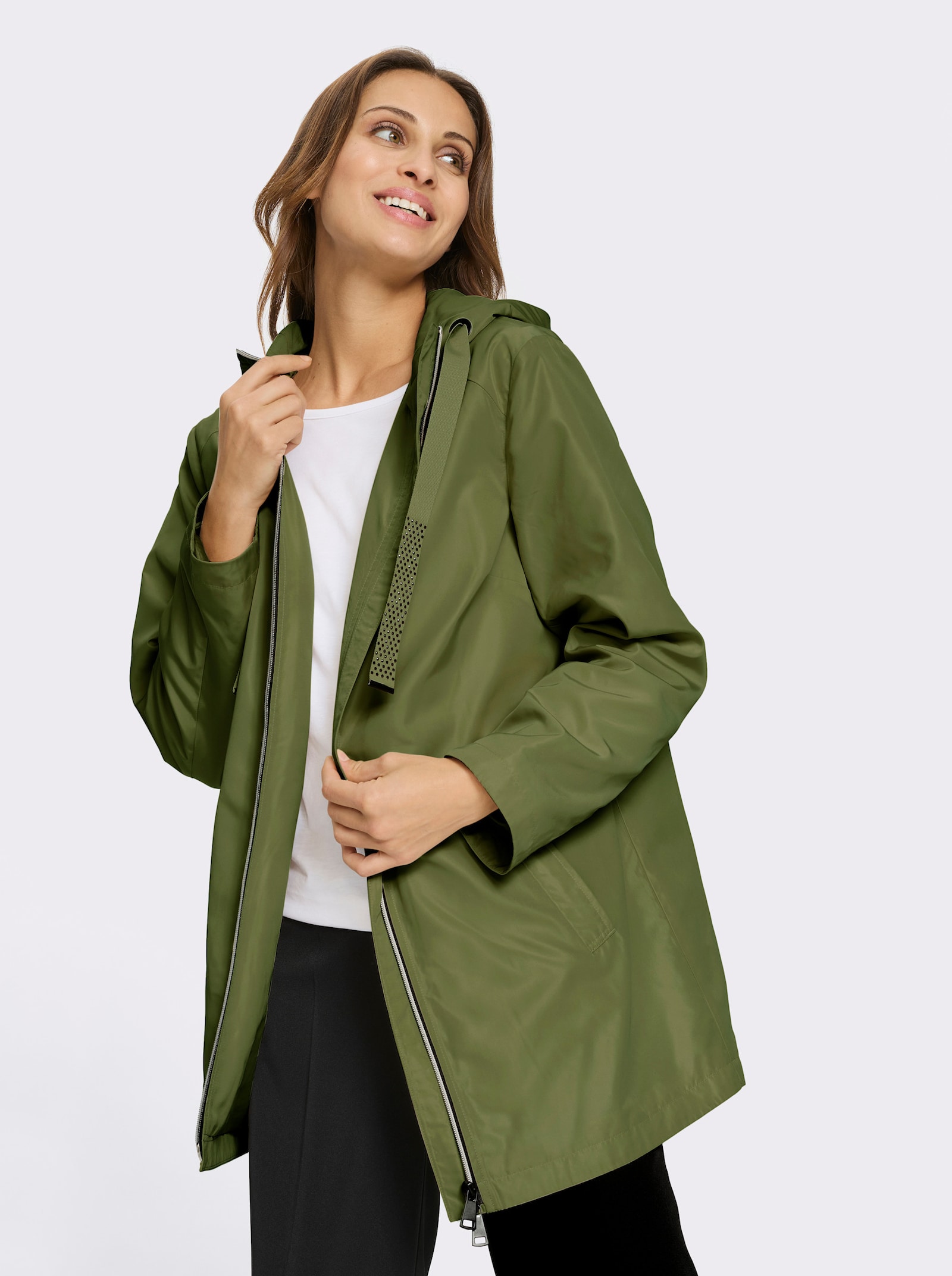 Outdoorjacke mit knöpfbarer Innentasche - oliv