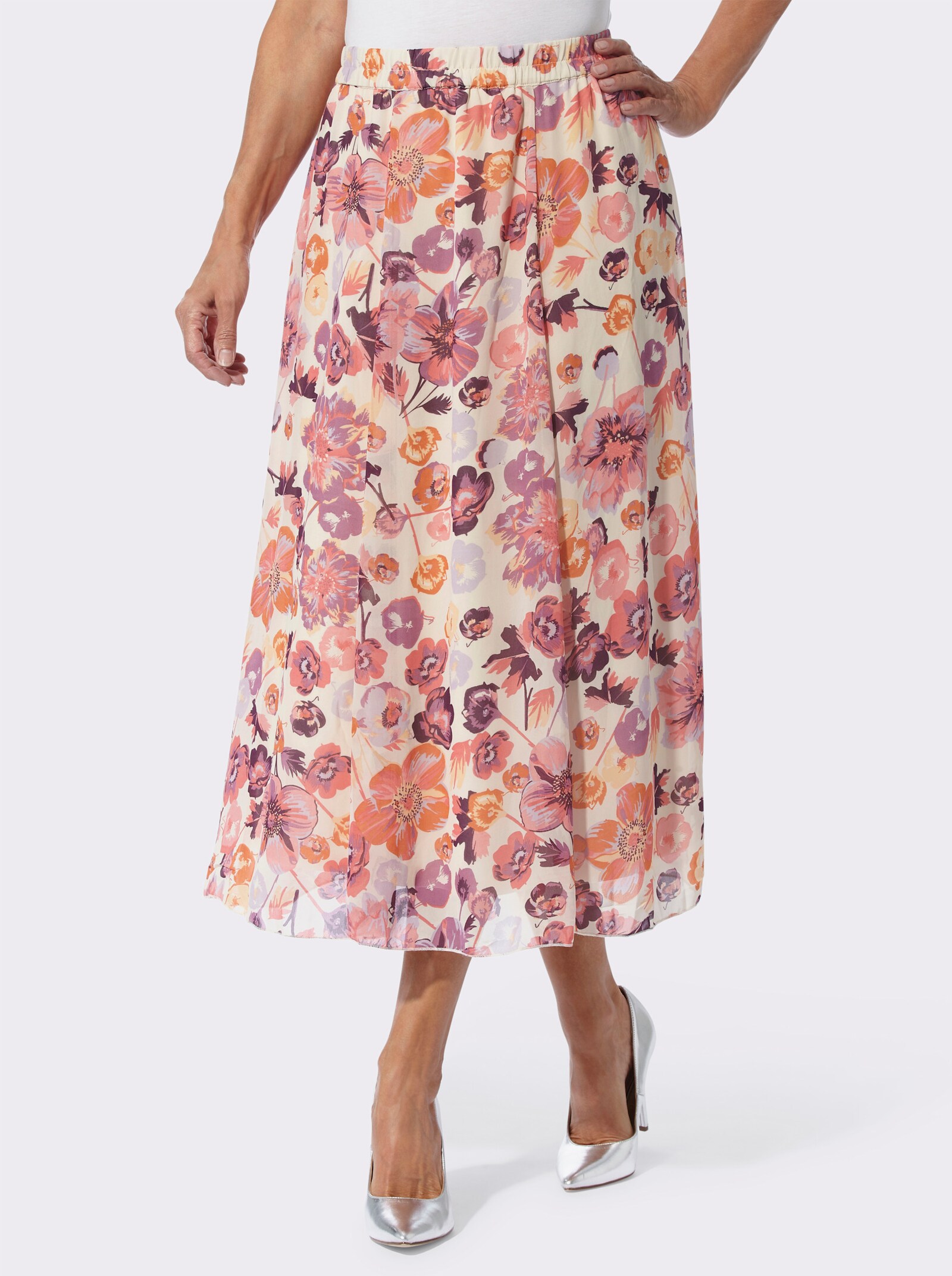 Comfortrok met bloemenpatroon - ivoor/flamingo bedrukt