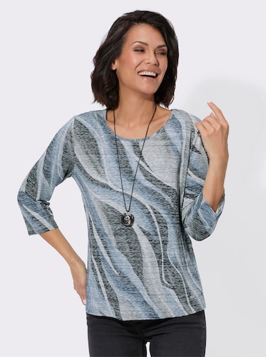 Rundhalsshirt im kombifreundlichen Druckmuster - taubenblau-hellgrau-bedruckt