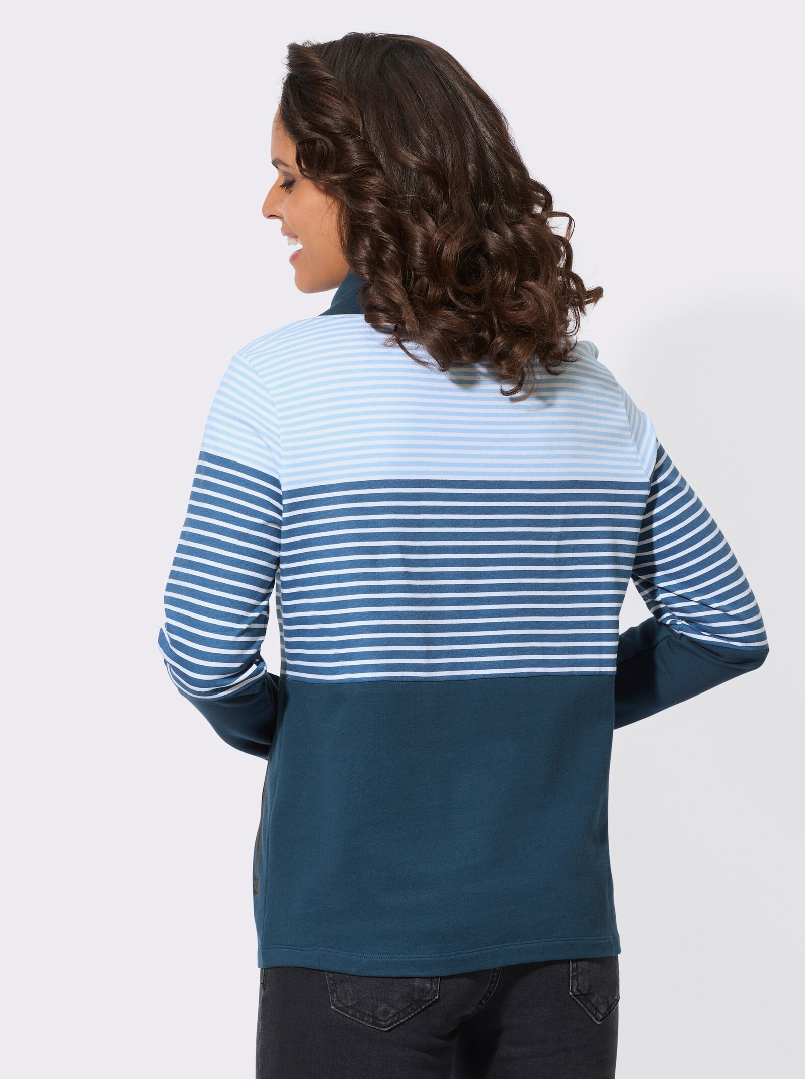 Sweatshirt mit Taschen - jeansblau-ecru-geringelt