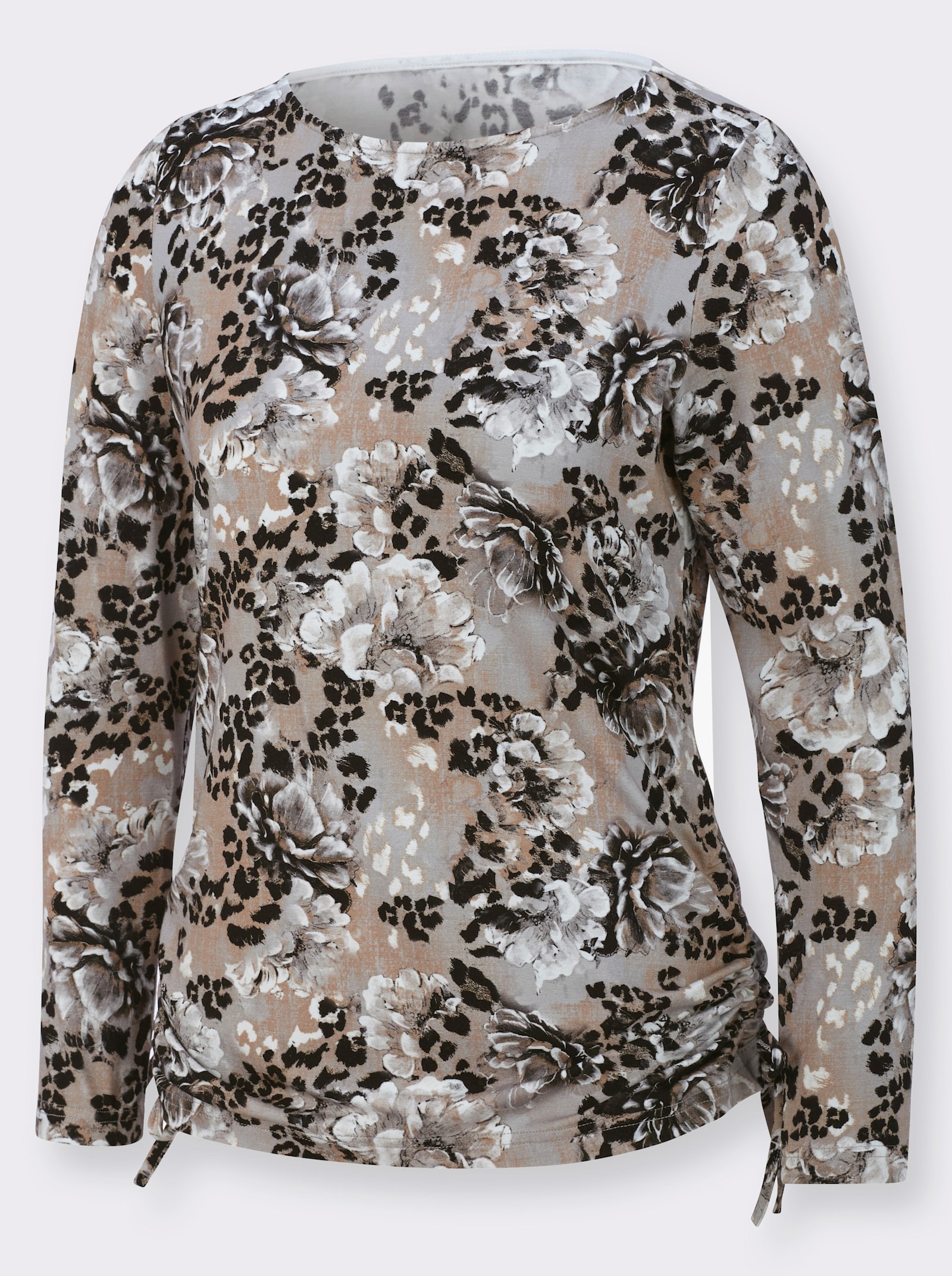 Langarmshirt im Animal-Dessin - camel-schwarz-bedruckt