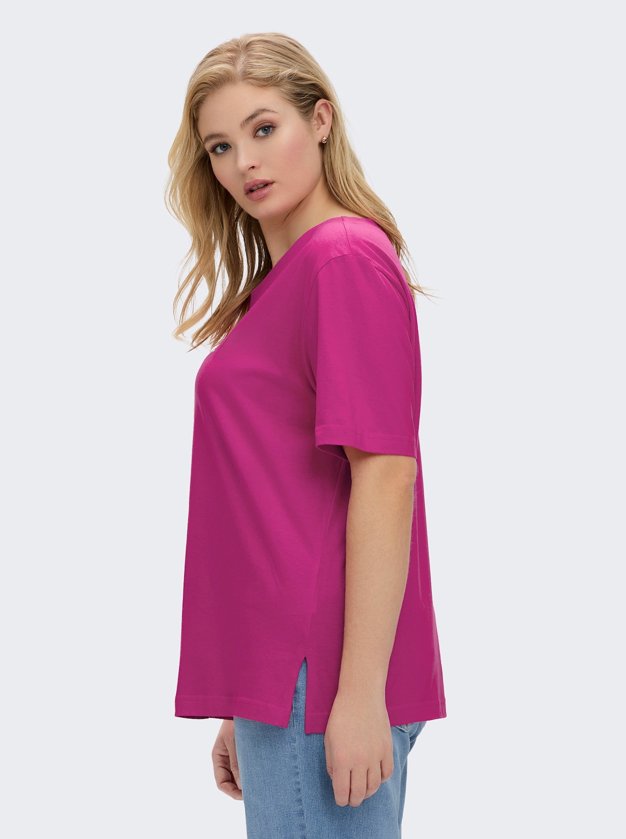 Kurzarmshirt mit Muschel-Druck - fuchsia