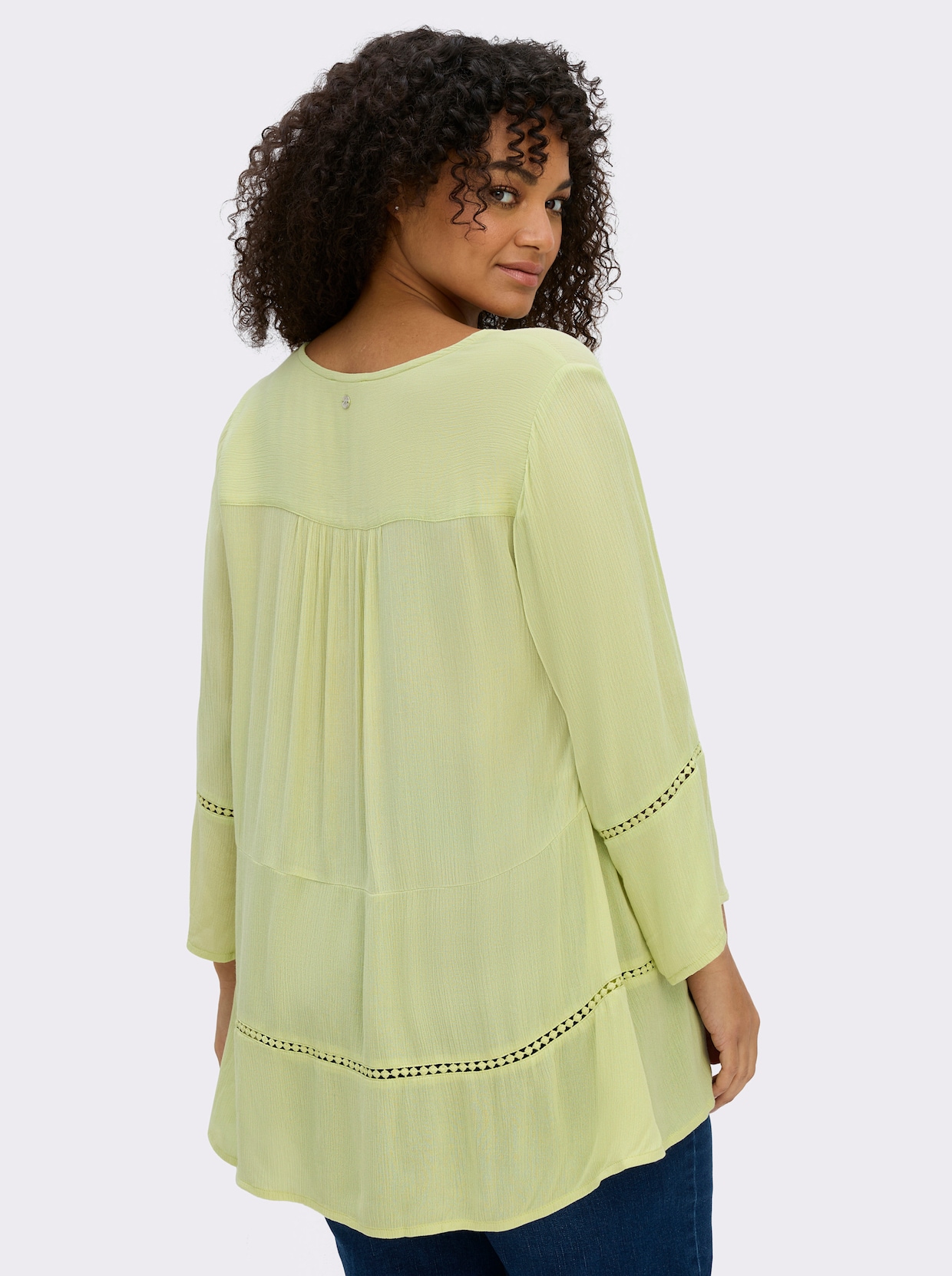 sheego Tuniek met 3/4-mouwen en boord met ajourpatroon - pistache