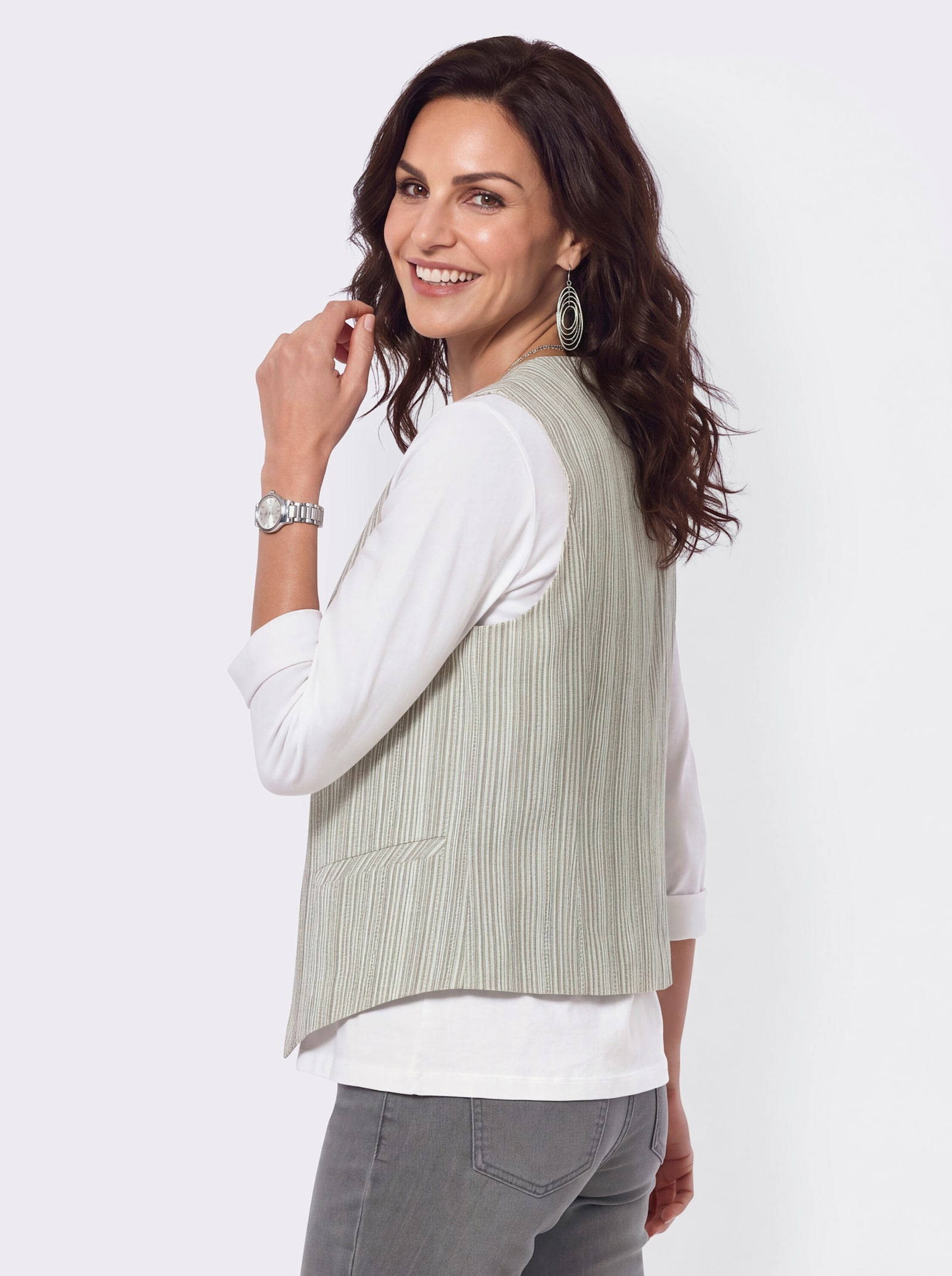 Weste mit Jacquard-Streifenmuster - champagner-khaki-gestreift