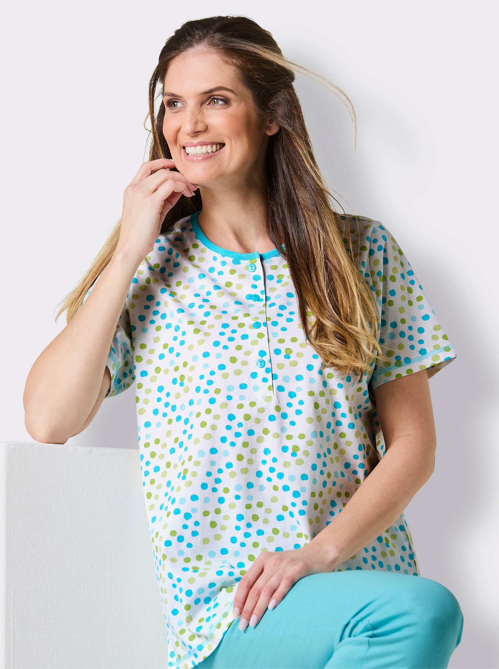 Comtessa Capripak - wit/turquoise bedrukt