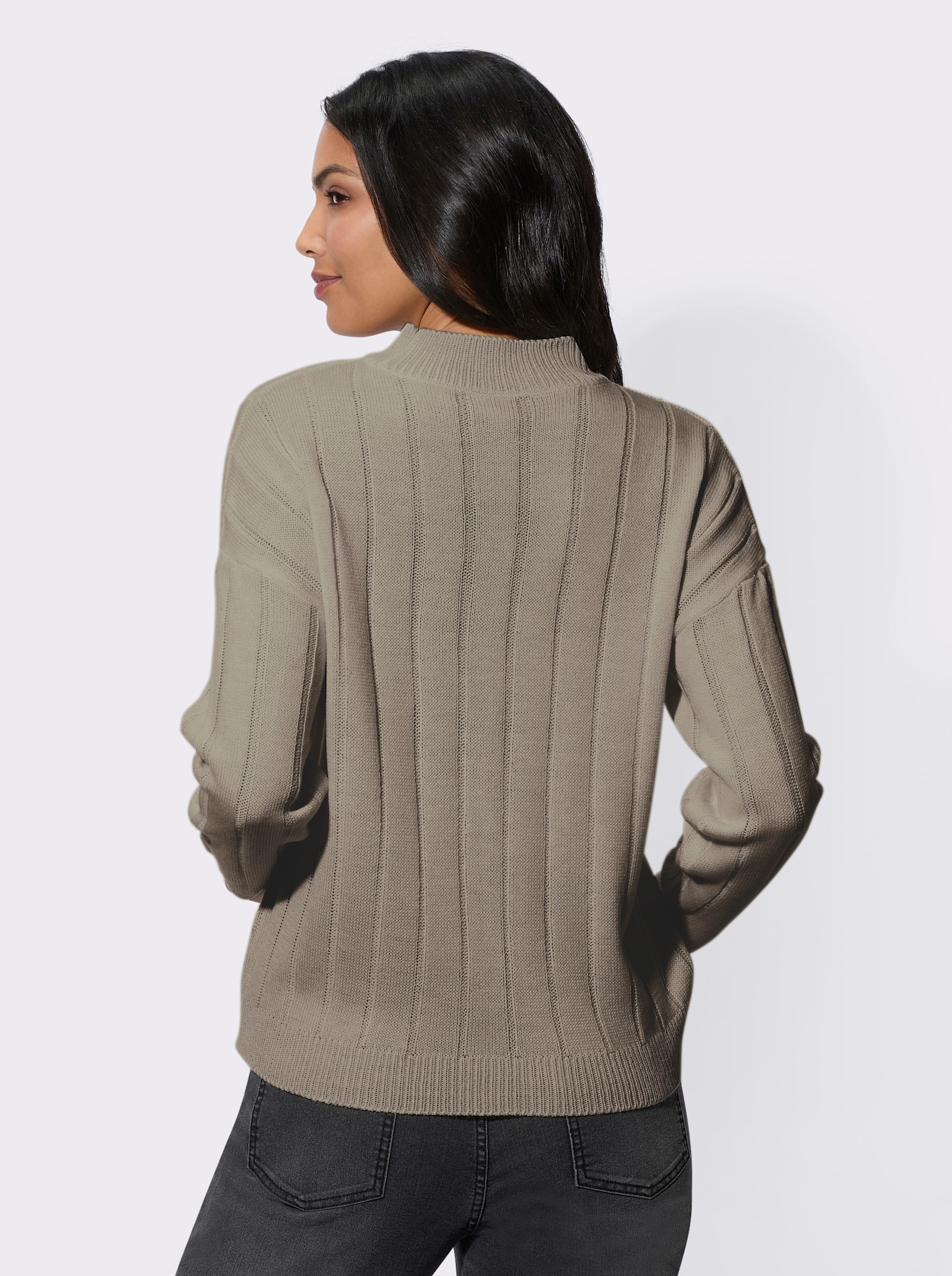 Pullover met opstaande kraag en breipatroon - taupe