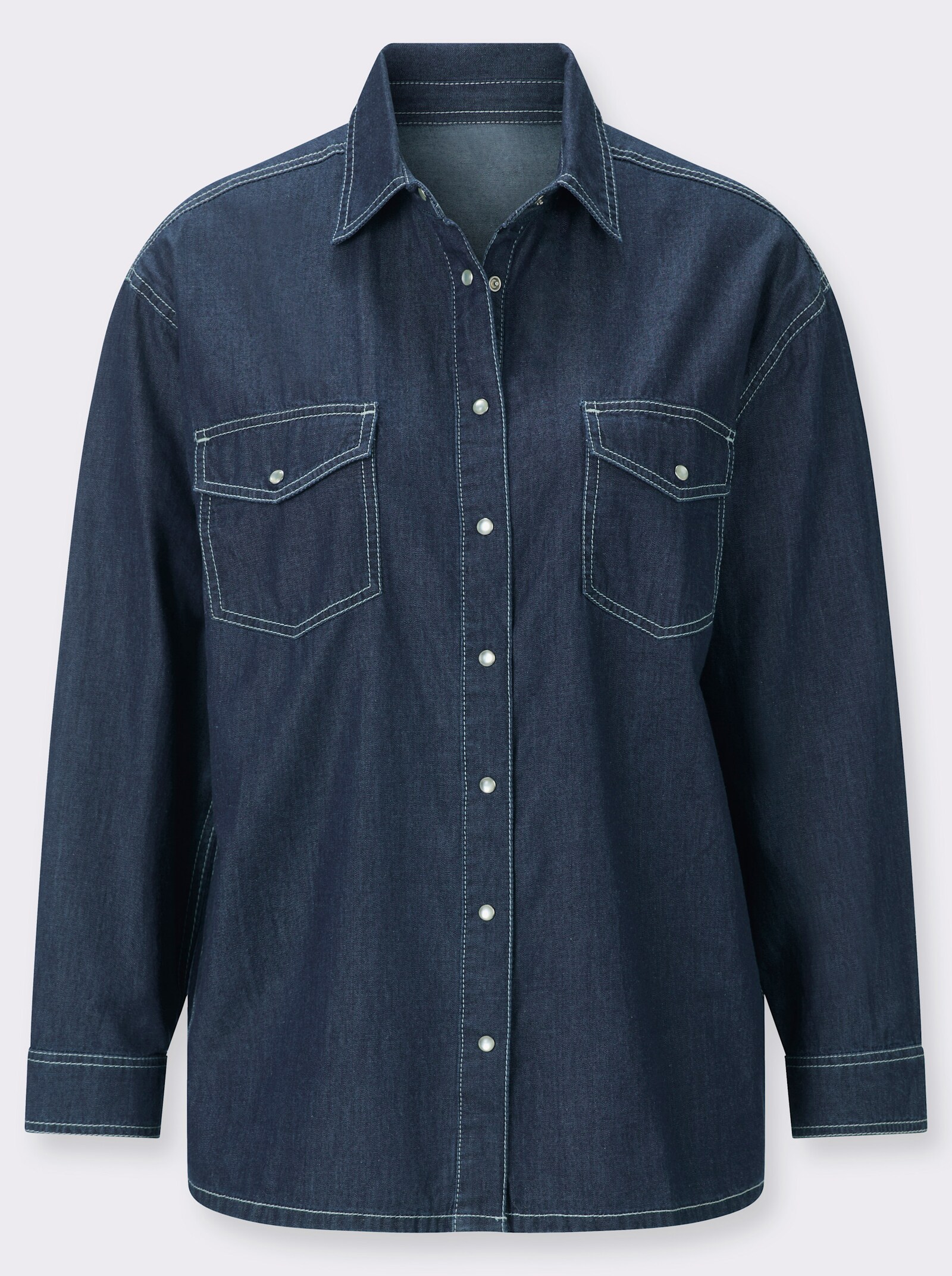 Jeansbluse mit überschnittenen Schultern - blue-stone-washed