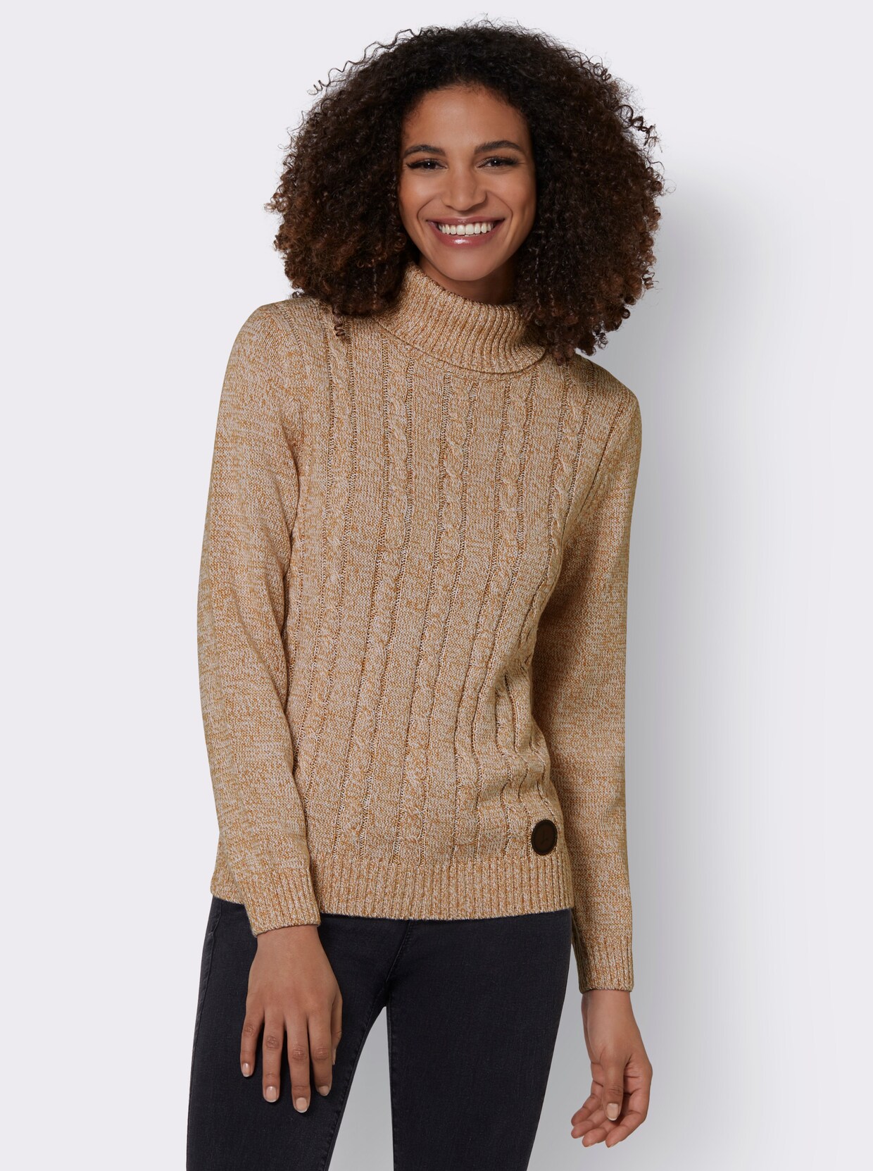 Rollkragenpullover - camel-weiß-meliert