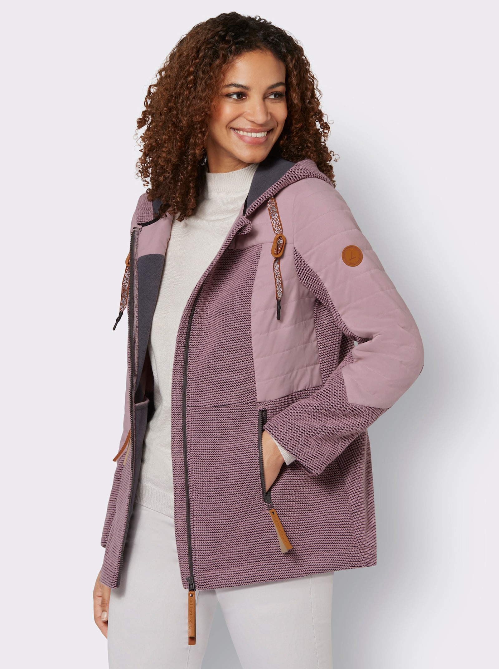 Übergangsjacke im Mix aus Fleece und Stepp - mauve