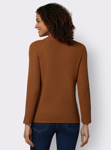 Langarm-Pullover mit Raffung am Saum - cognac