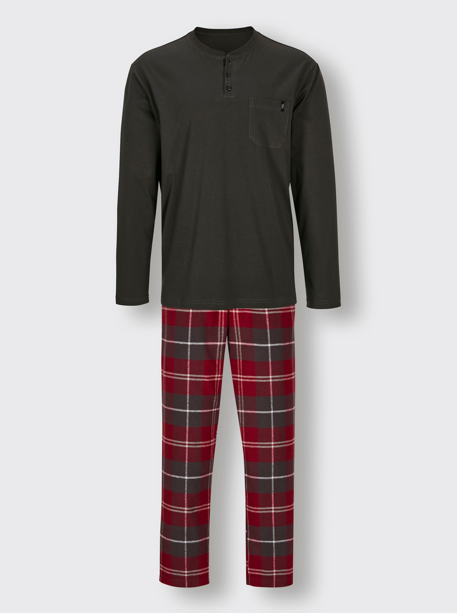 wäschepur men Pyjama - grafiet/donkerrood geruit