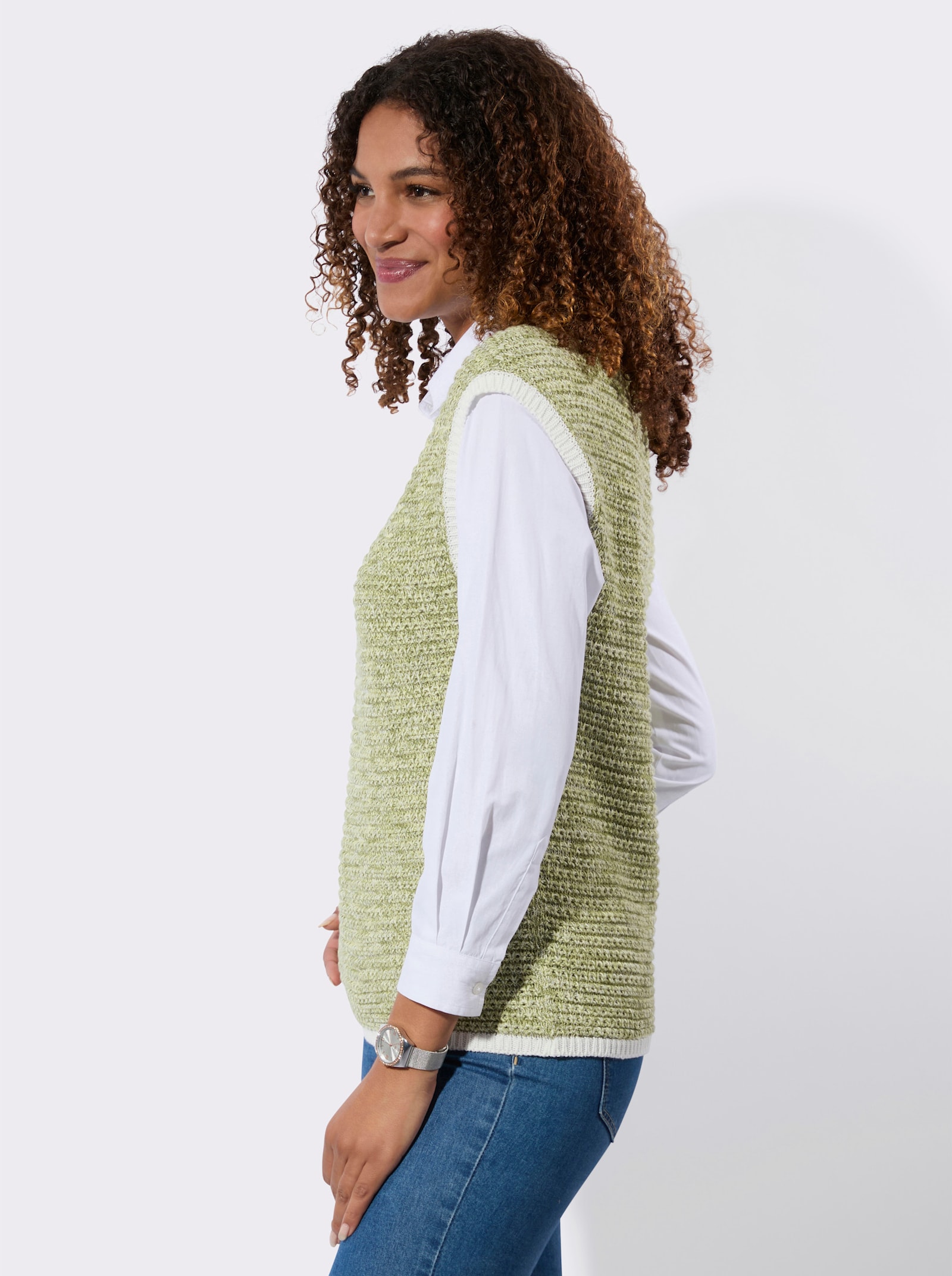 Pullunder mit Multicolorgarn - schilf-zitrone-gemustert