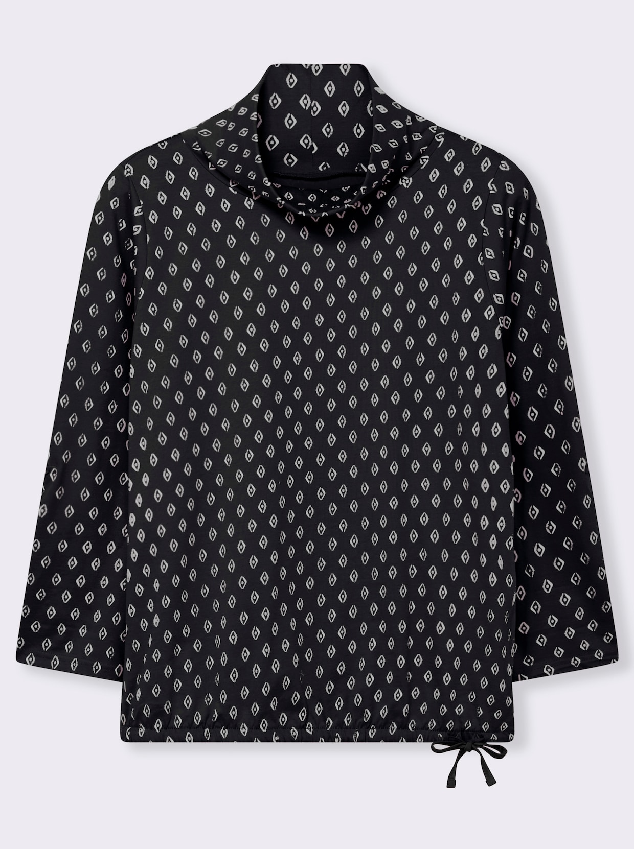 Rollkragenshirt Mit Krempel-Ärmel - schwarz-ecru-bedruckt