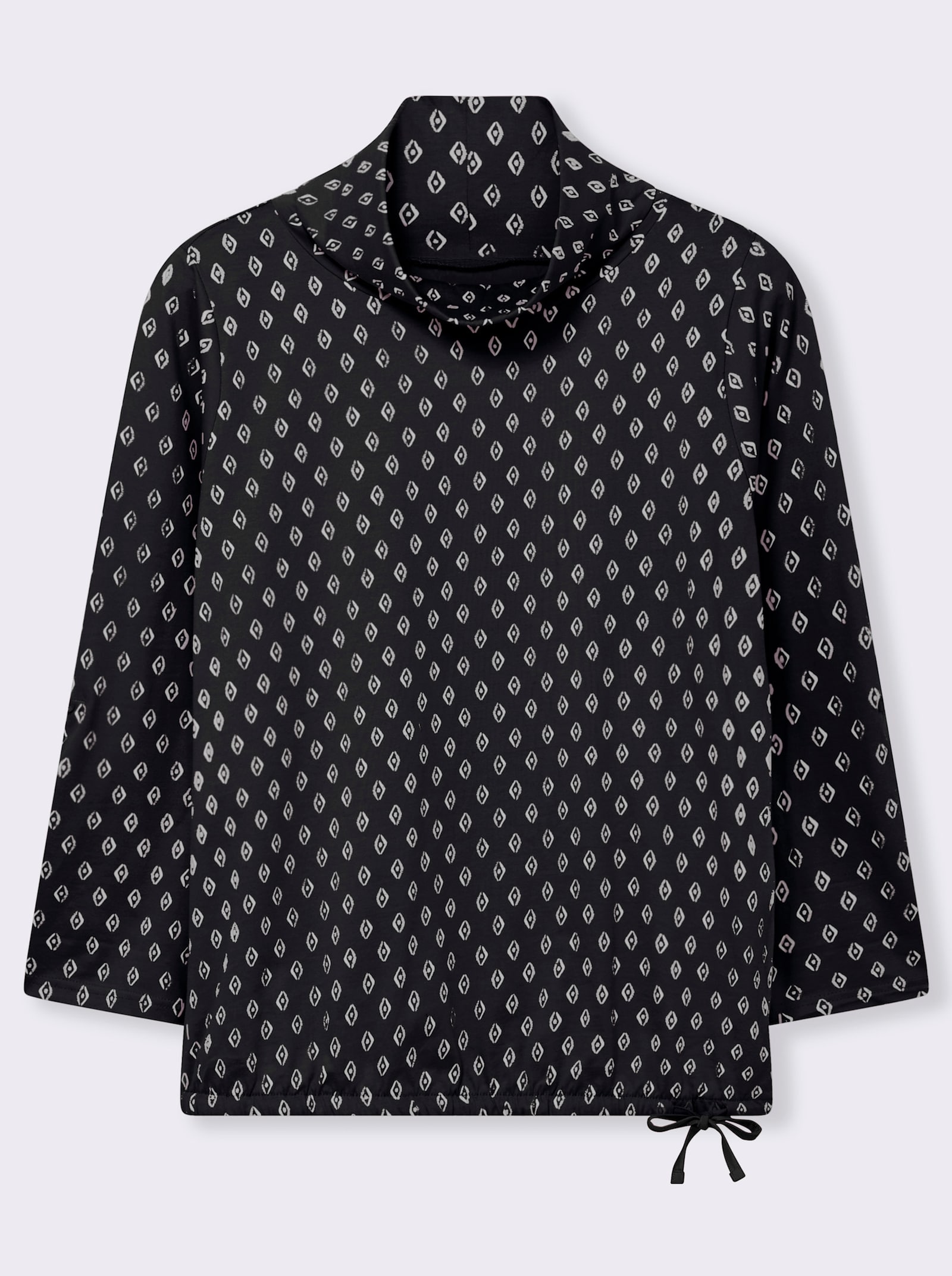 Rollkragenshirt Mit Krempel-Ärmel - schwarz-ecru-bedruckt