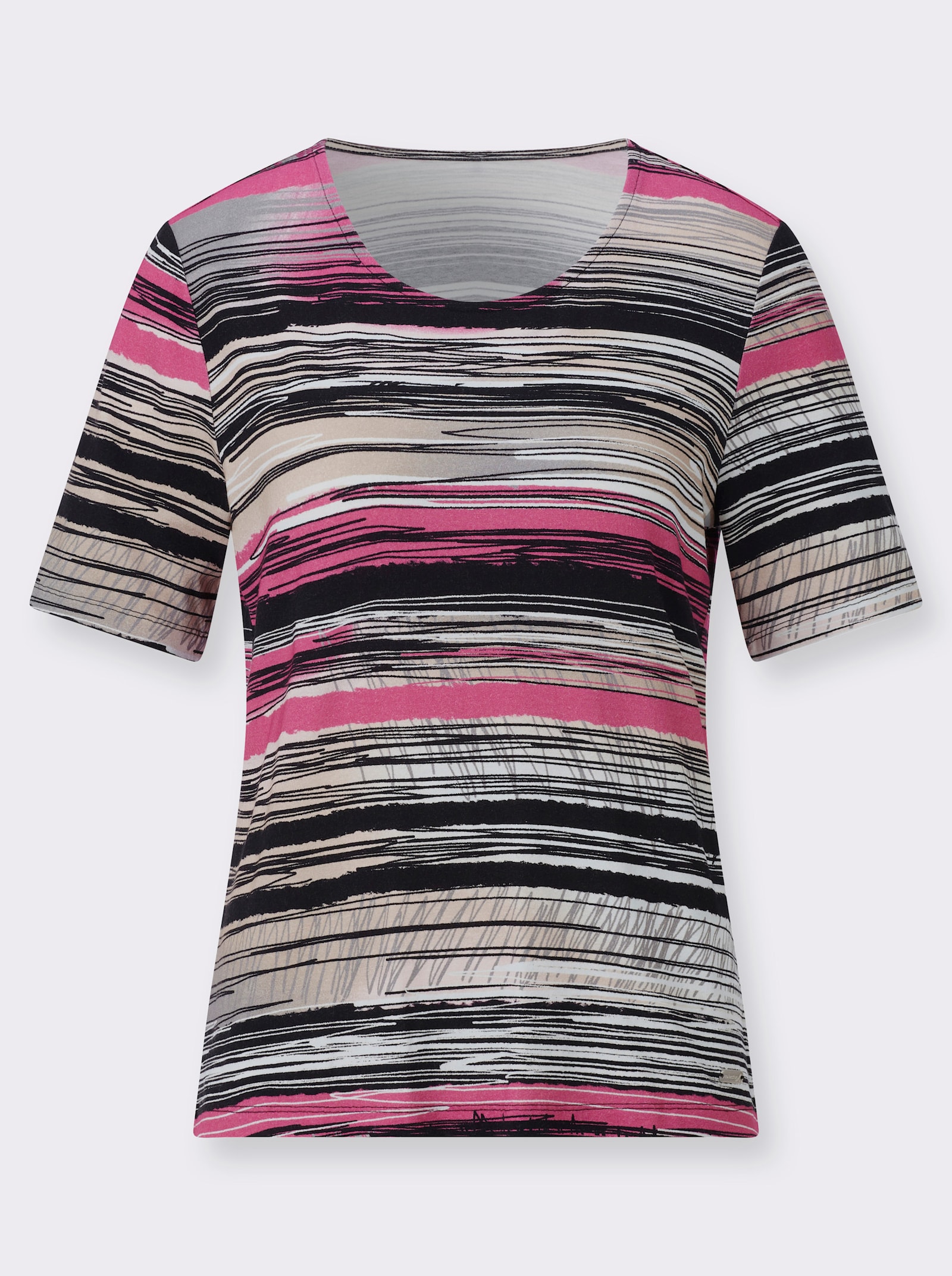 Rundhalsshirt in Viskose-Stretch-Qualität - fuchsia-ecru-bedruckt