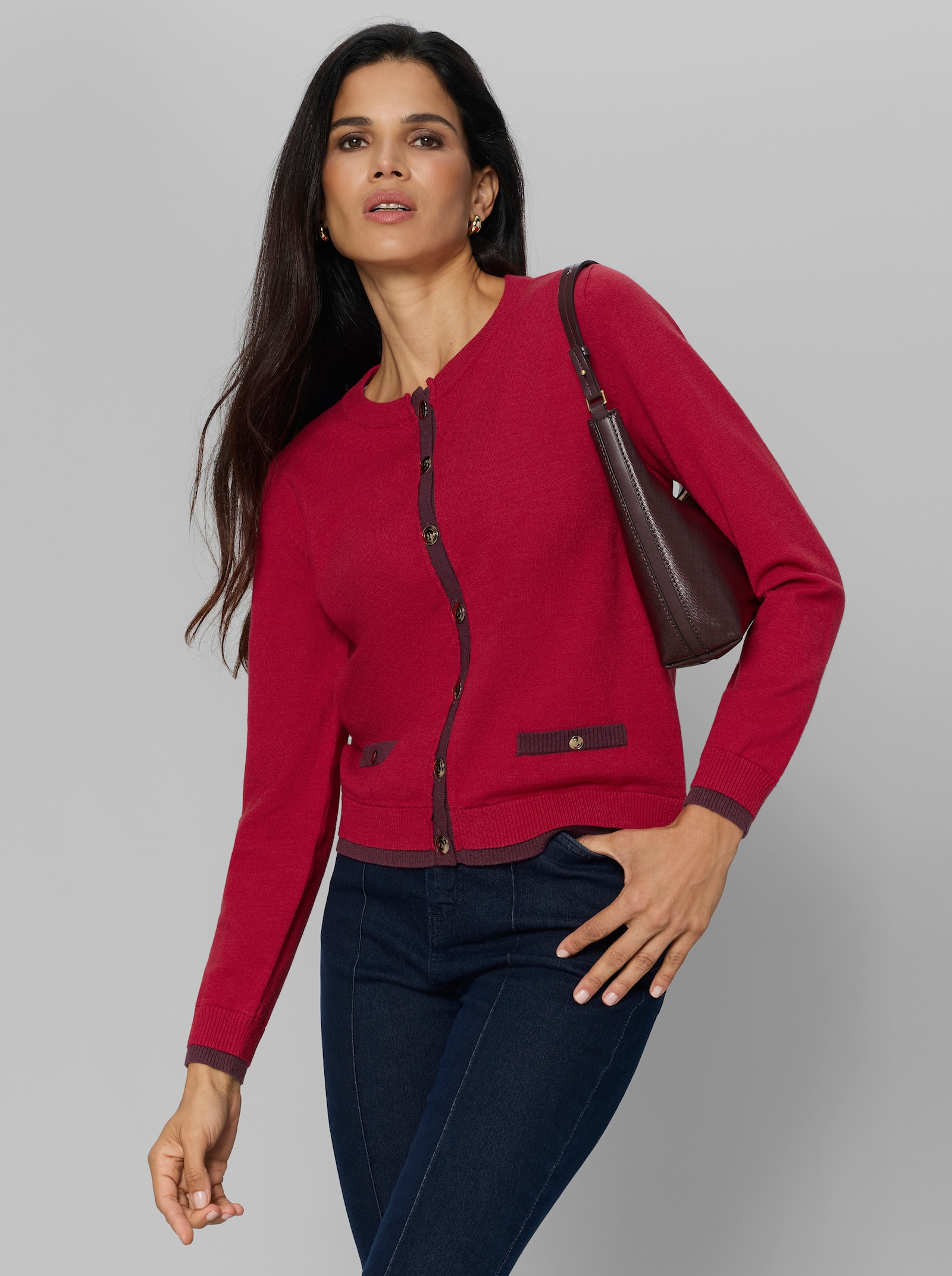 heine Strickjacke mit goldfarbenen Knöpfen - rot-burgund