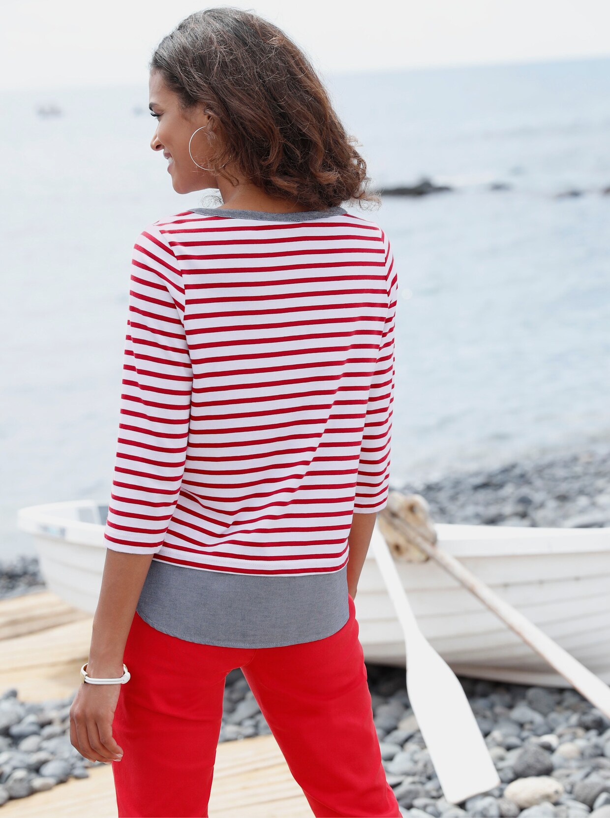 2-in-1-shirt - wit/rood gestreept
