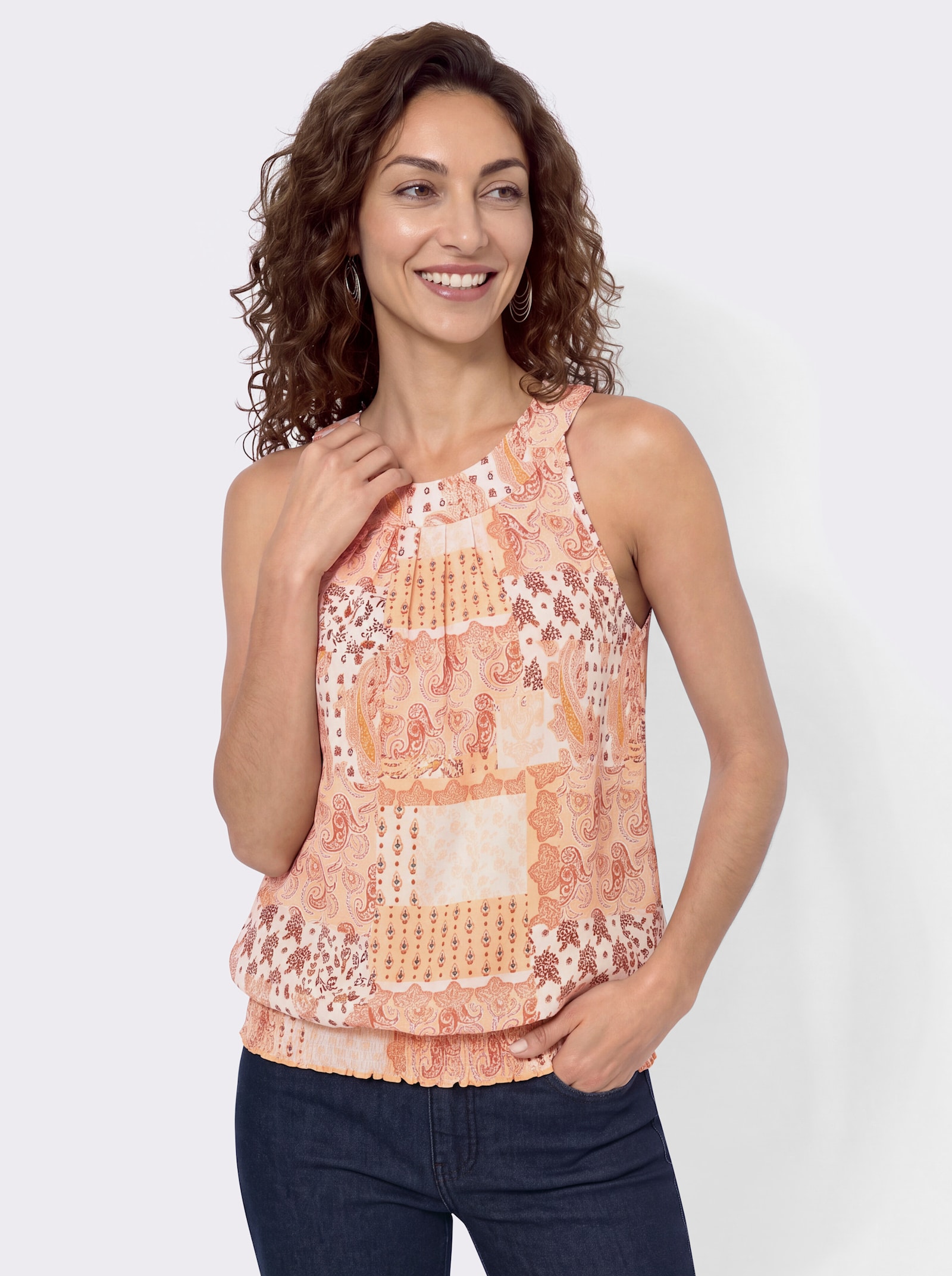 Shirttop mit Allover-Druck - papaya-ecru-bedruckt