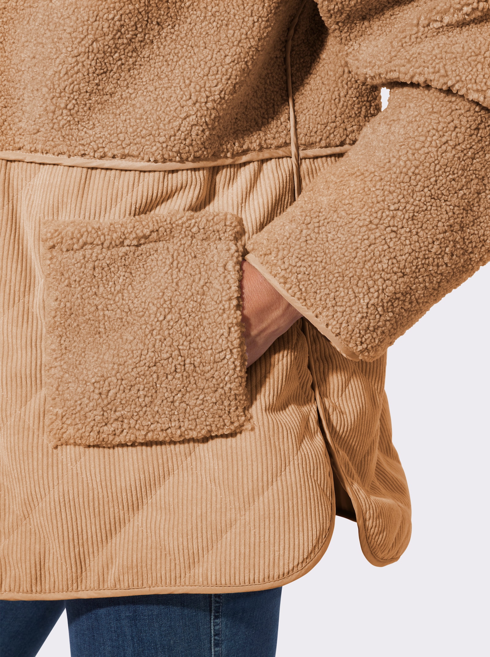 2-in-1-Jacke aus Teddyfleece und Cord - camel