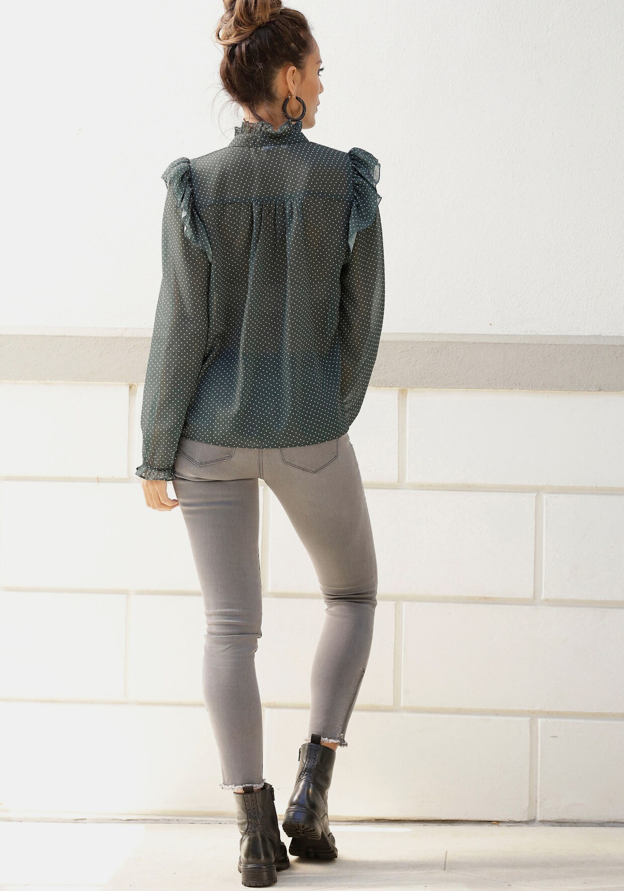 LASCANA Chiffonbluse - petrol-gepunktet