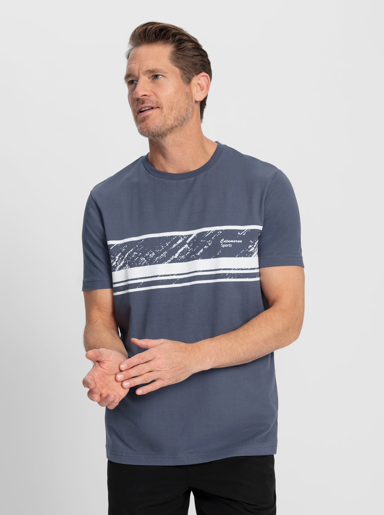 Catamaran Sports Freizeitshirt aus Baumwoll-Stretch - rauchblau-weiß