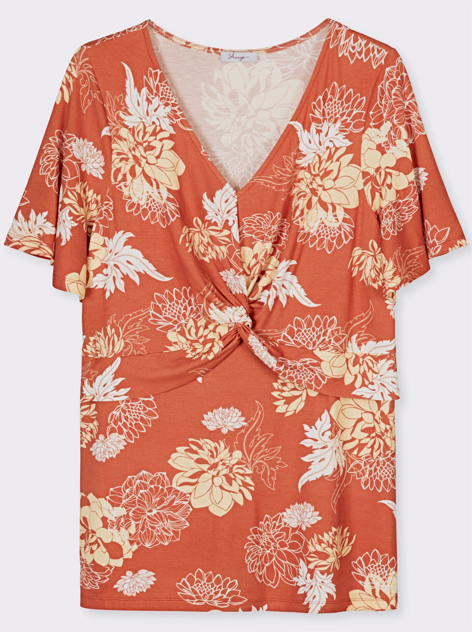 sheego Shirt mit raffiniertem Knotendetail - terra-vanille-bedruckt