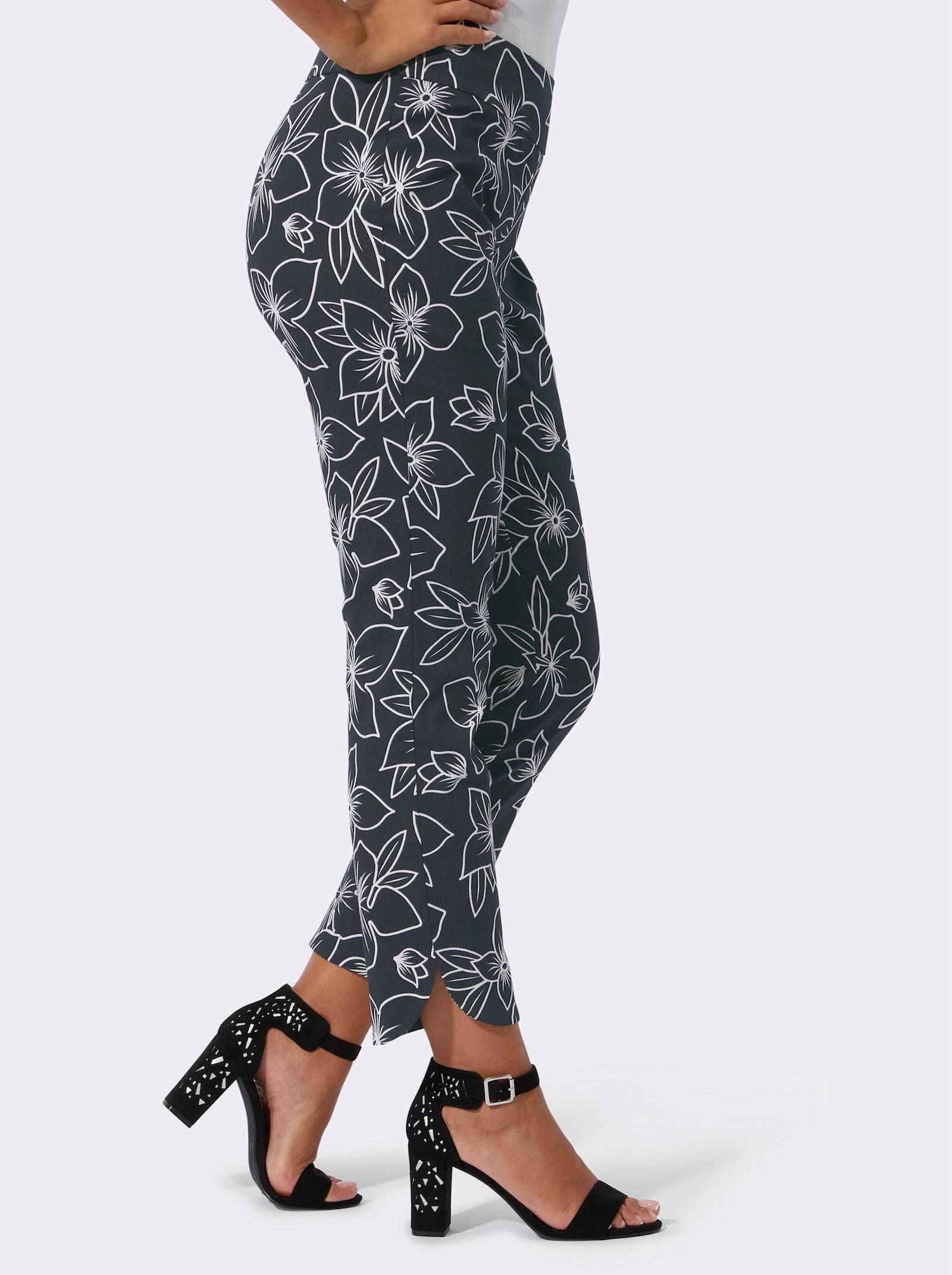 Broek met print en persplooien, bedrukt - zwart/champagne bedrukt