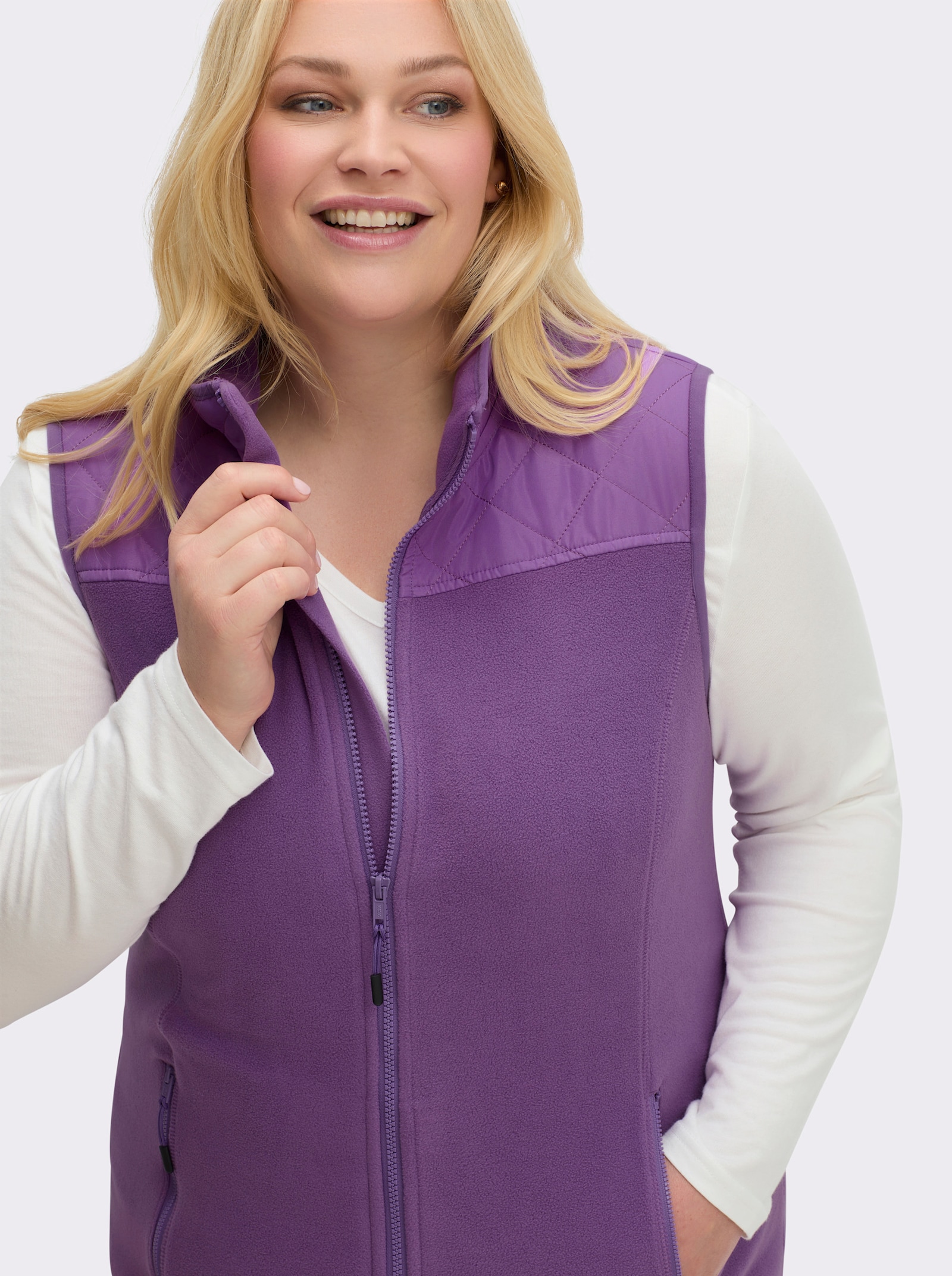 sheego Fleecegilet met opstaande kraag, in materiaalmix - paars