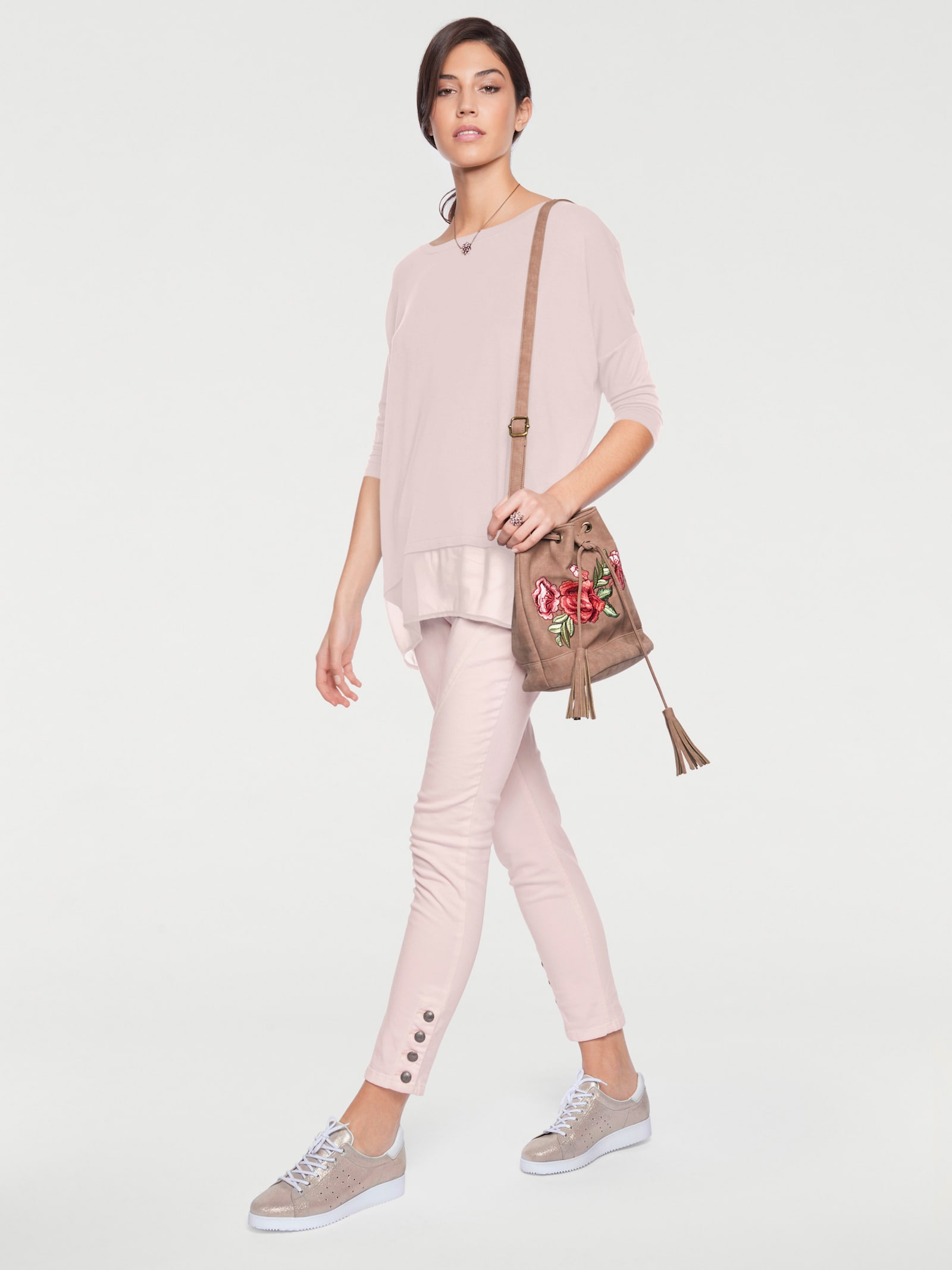 heine Oversize-Shirt mit Chiffon-Saum - rosé