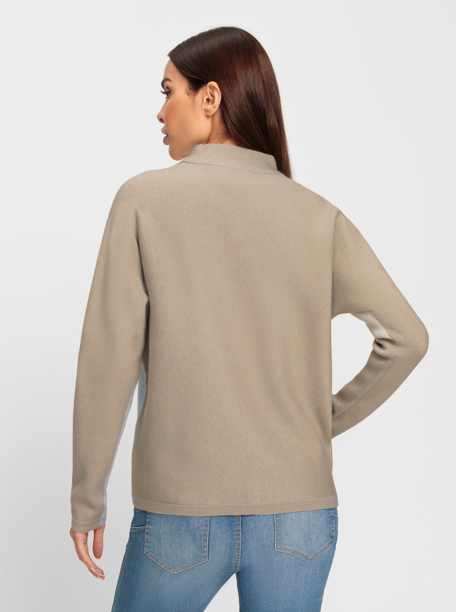 heine Stehkragenpullover im Color-Blocking-Dessin - beige-hellblau-gemustert