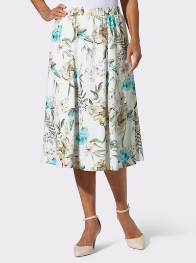 Bahnenrock mit blickdichtem Futter - ecru-rosé-bedruckt