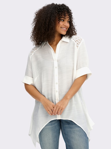 sheego by Joe Browns Spitzenbluse mit Zipfelsaum - weiß