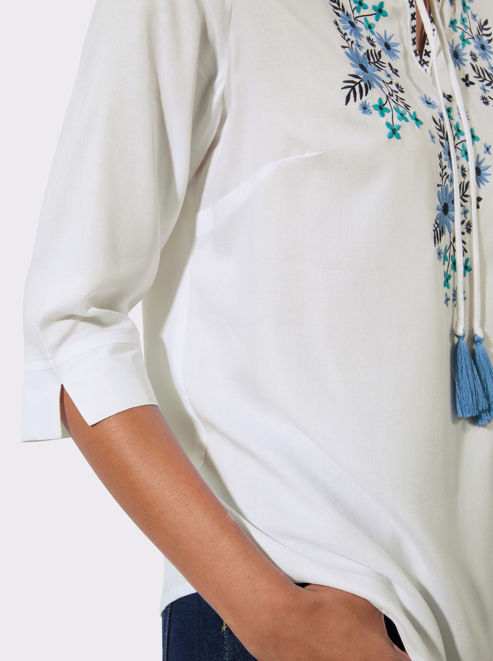 Tuniek met bindstrikjes - wit/middenblauw