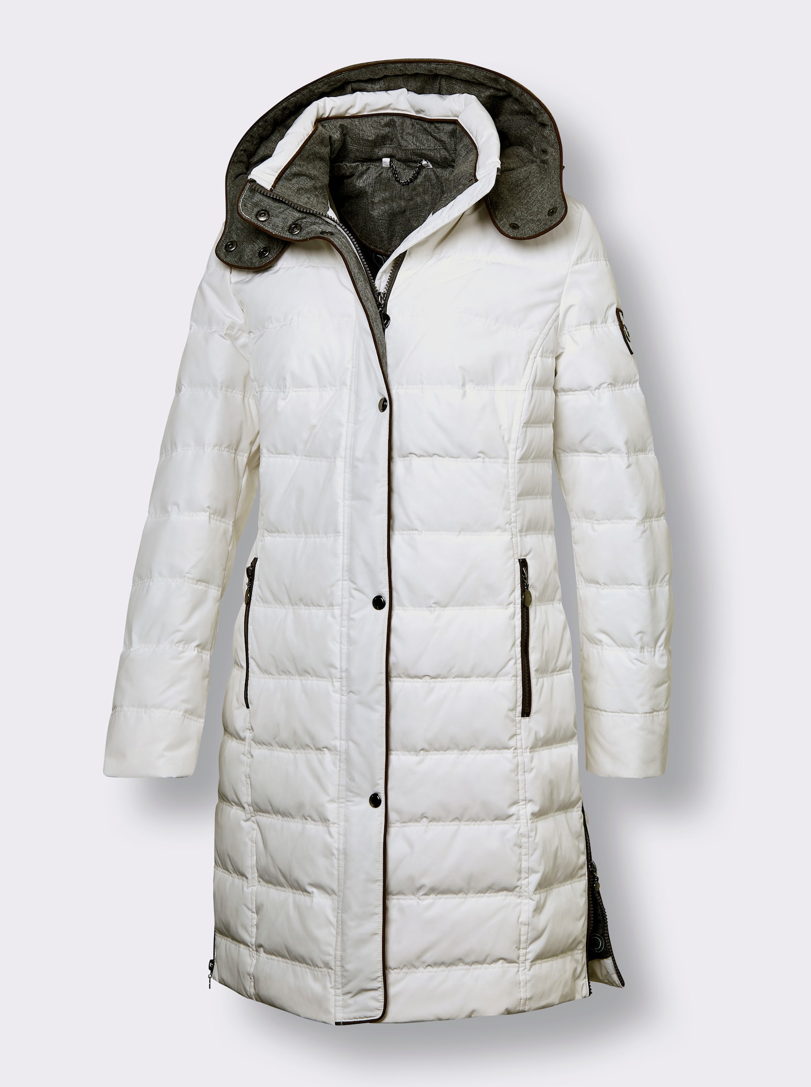 CREATION L PREMIUM Daunenmantel mit Flanell-Besatz - ecru