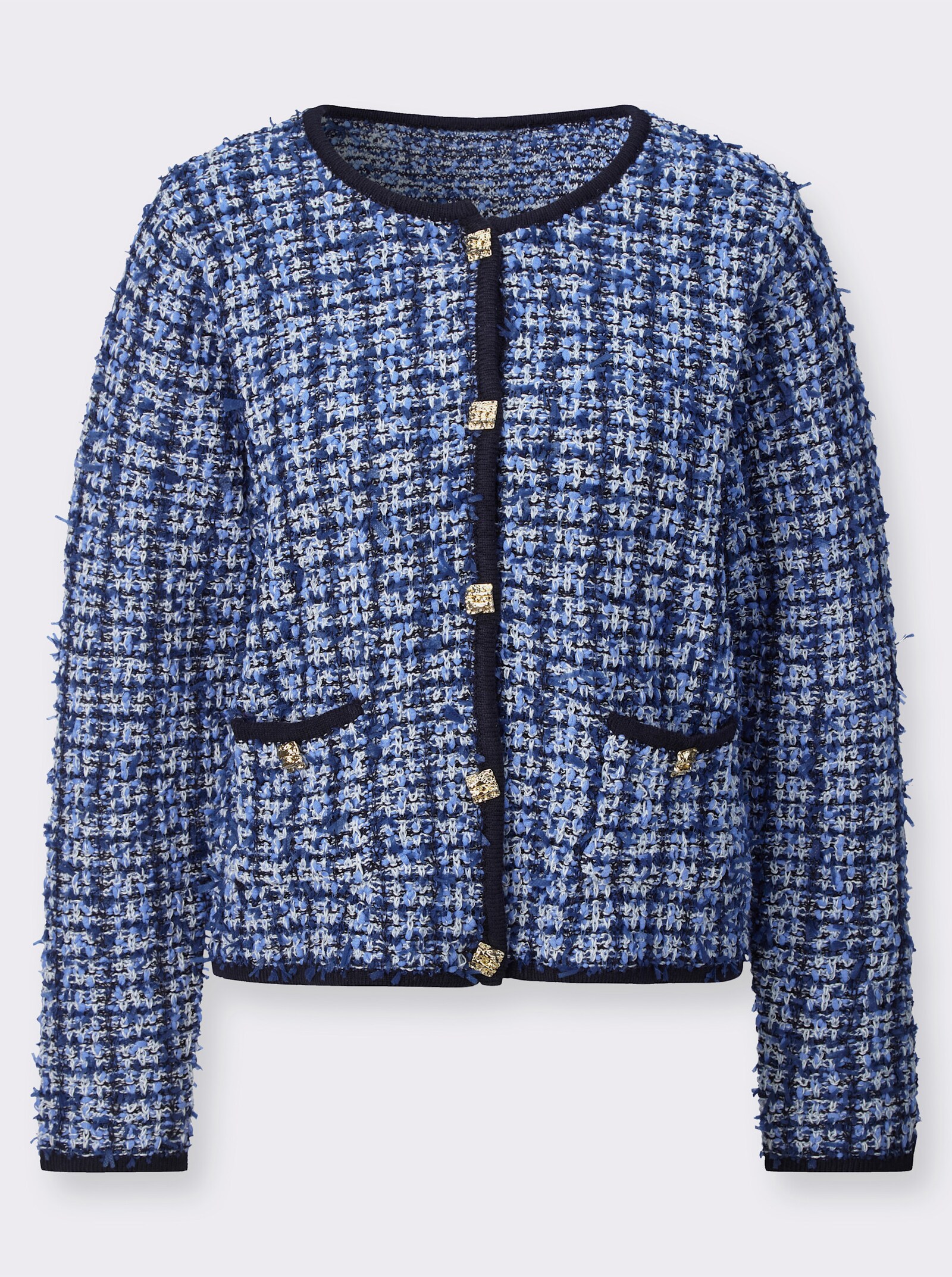 Cardigan in Bouclé-Optik - royalblau-weiß-gemustert