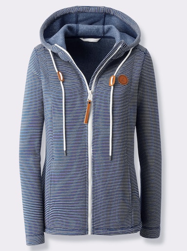 Fleecejacke - dunkelblau-ecru-geringelt