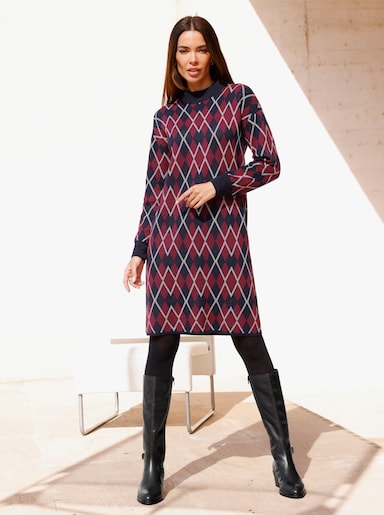 heine Strickkleid mit Glanzgarn - marine-bordeaux-gemustert