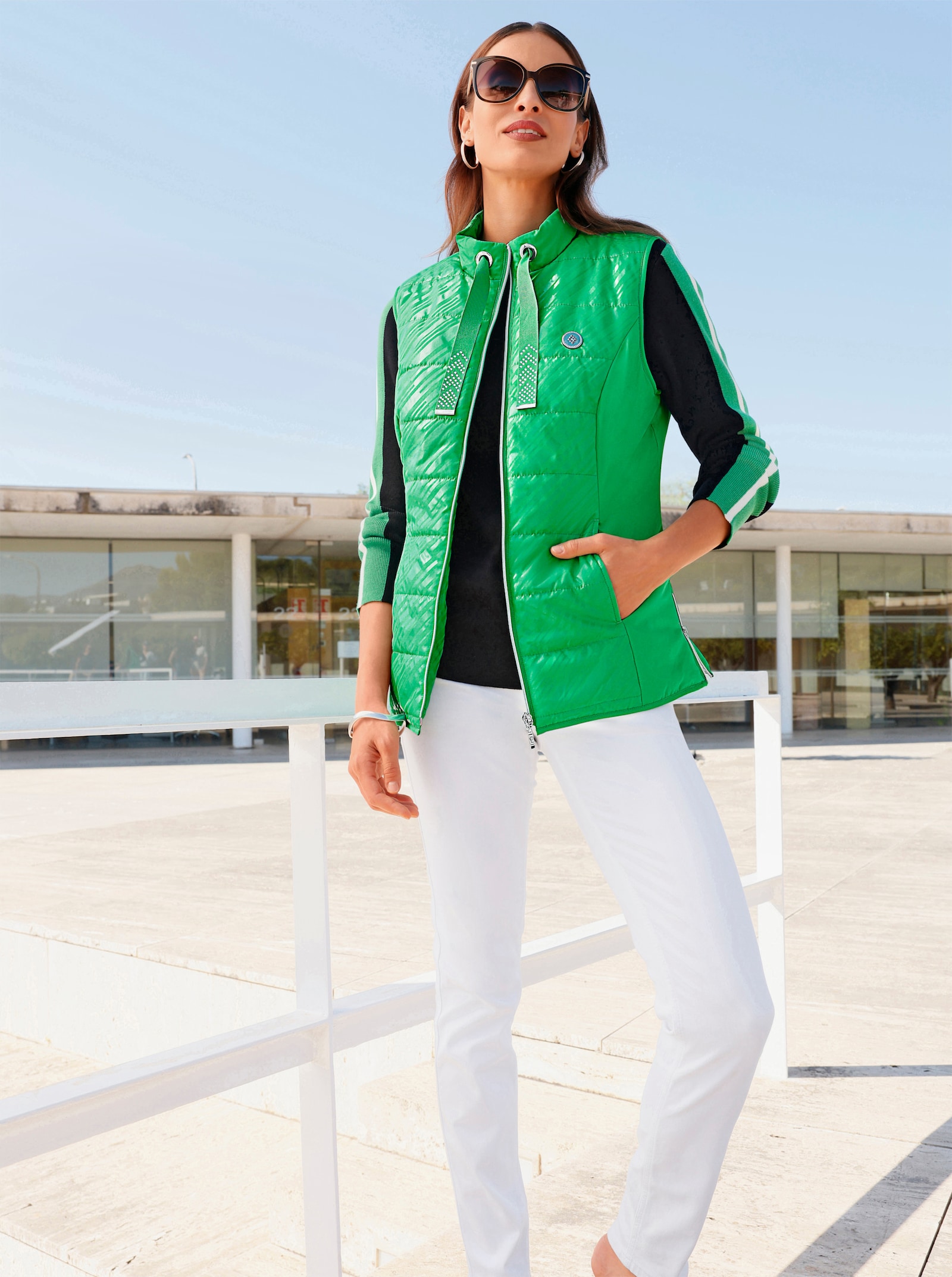 Steppweste mit 2 Nahttaschen - grasgrün