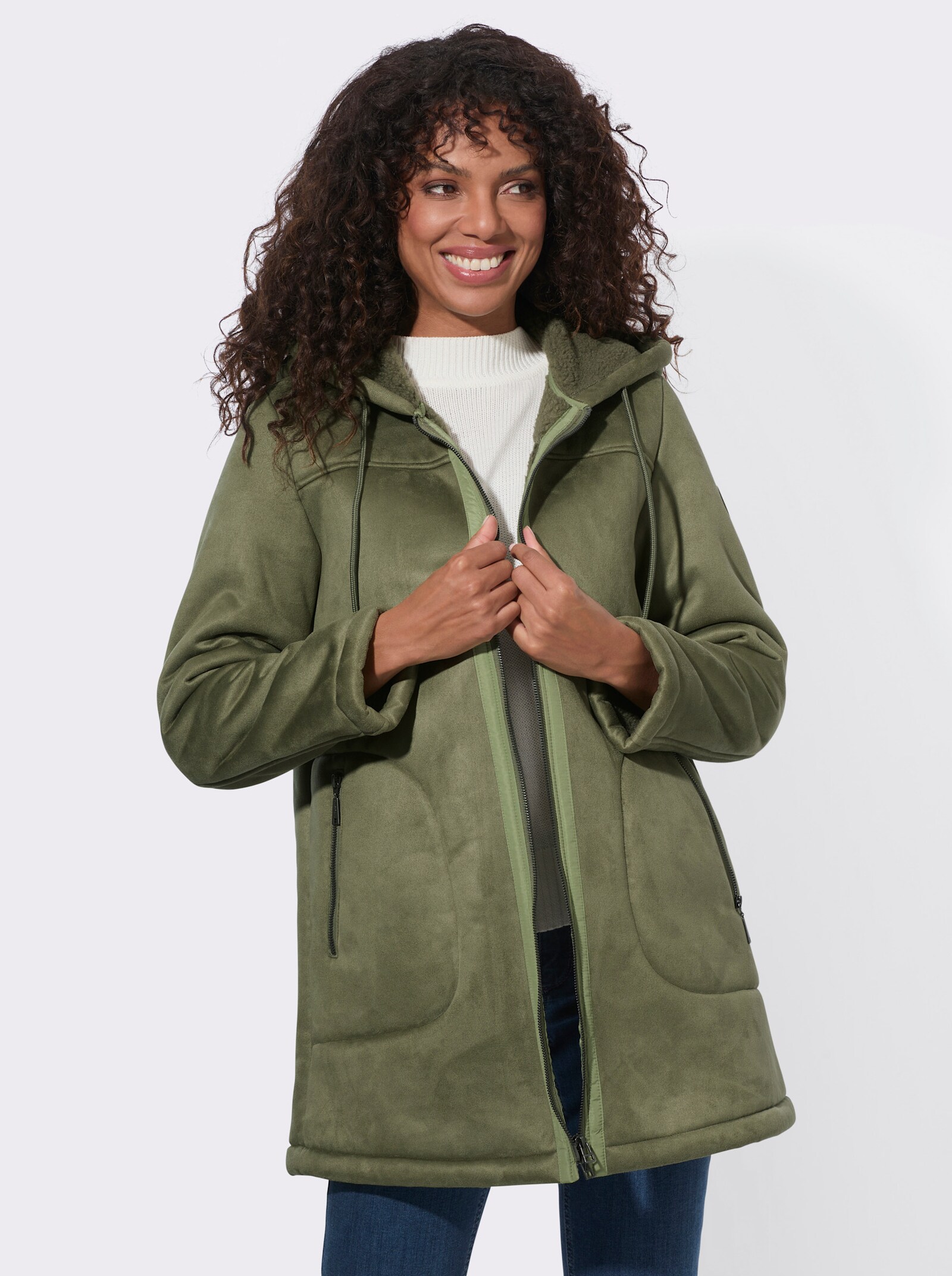  Outdoorjacke in Lammfelloptik - khaki