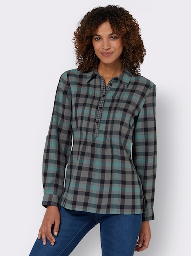 Langarmbluse mit Biesen, kariert - jade-kariert