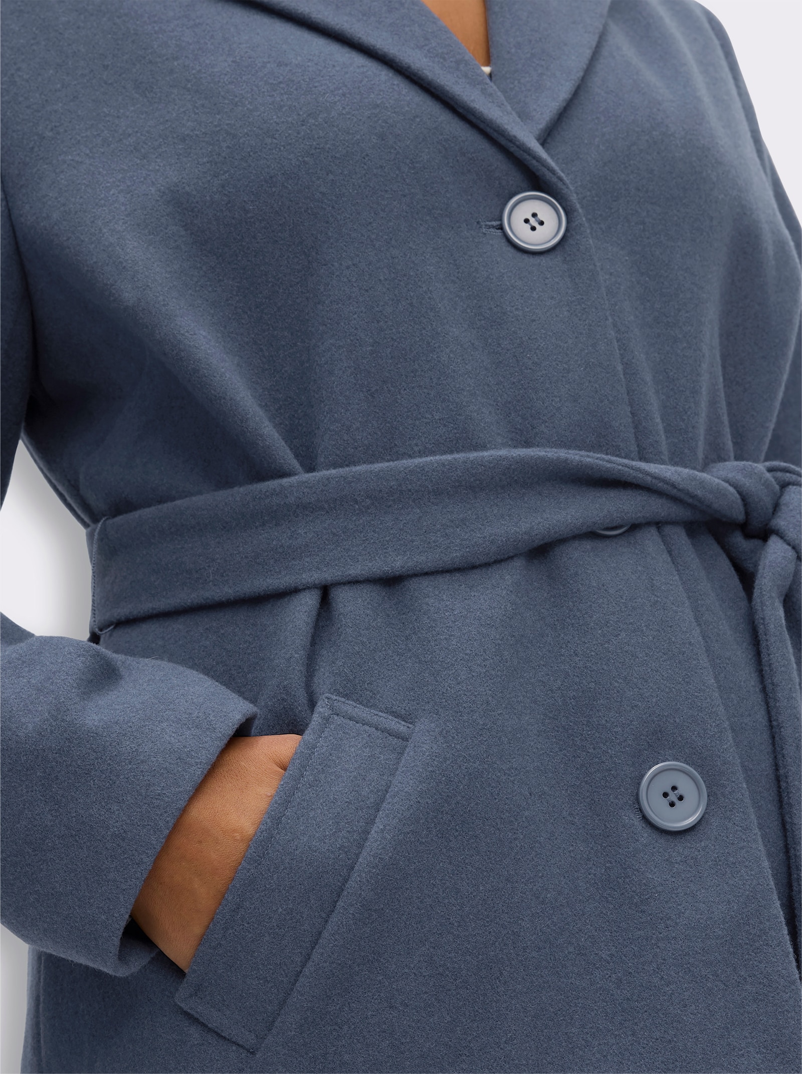 sheego Wolljacke mit Bindegürtel - rauchblau