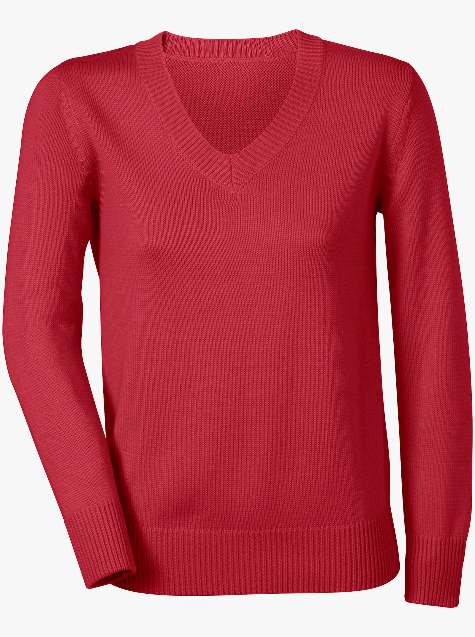 V-Ausschnitt-Pullover mit Baumwolle - korallenrot