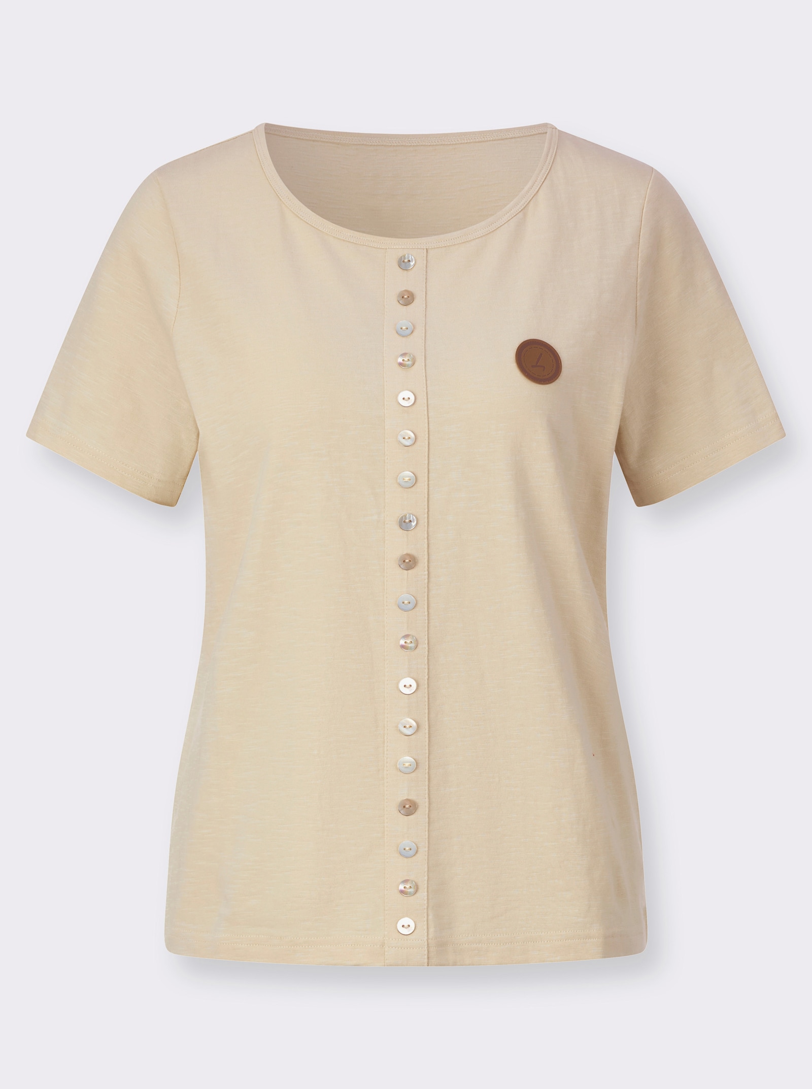 Kurzarmshirt mit Knöpfen in Perlmutt-Optik - sand