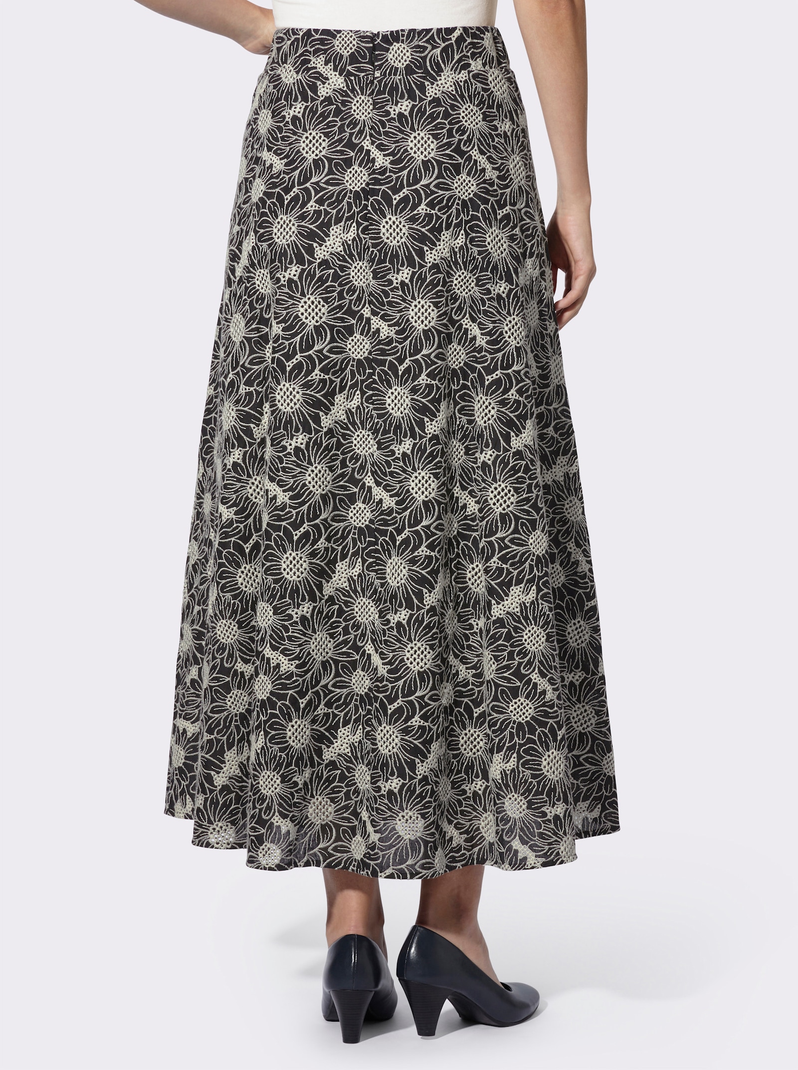 heine Jupe tissée avec dentelle florale - noir-écru à motifs