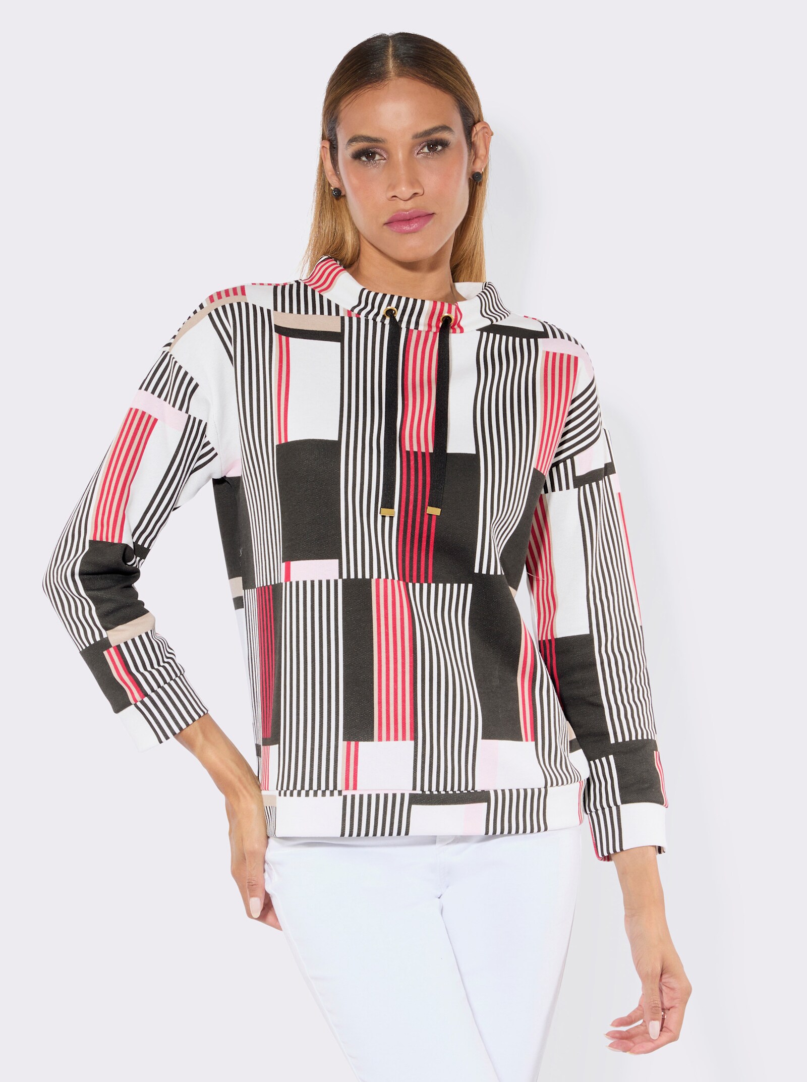 Sweatshirt im modischen Streifenmuster - rot-schwarz